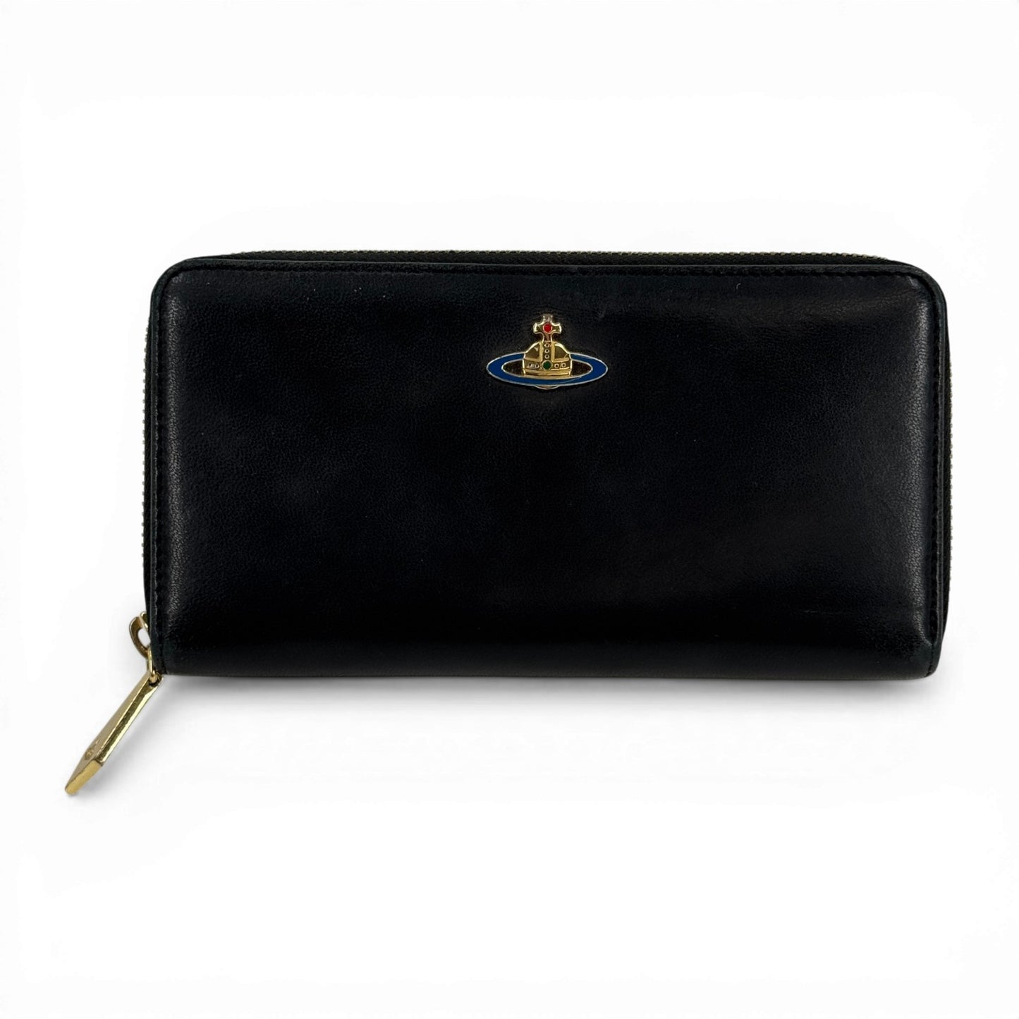 Vivienne Westwood ブラック レザー ラウンド ジッピーウォレット
