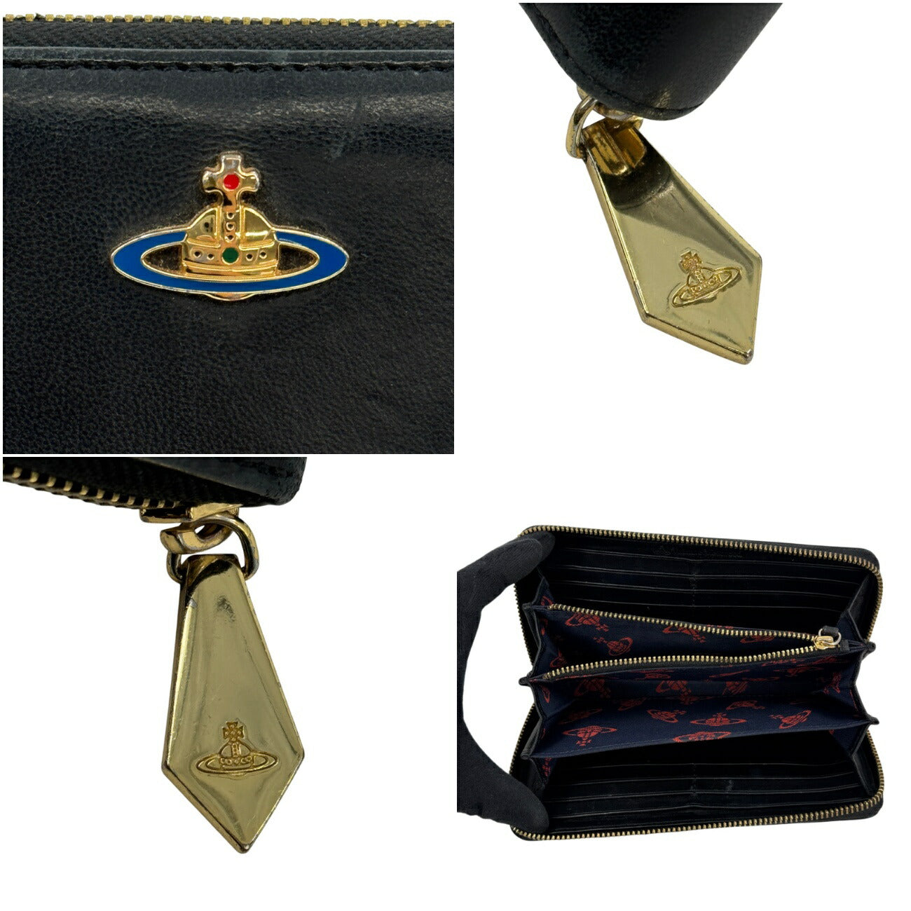 Vivienne Westwood ブラック レザー ラウンド ジッピーウォレット