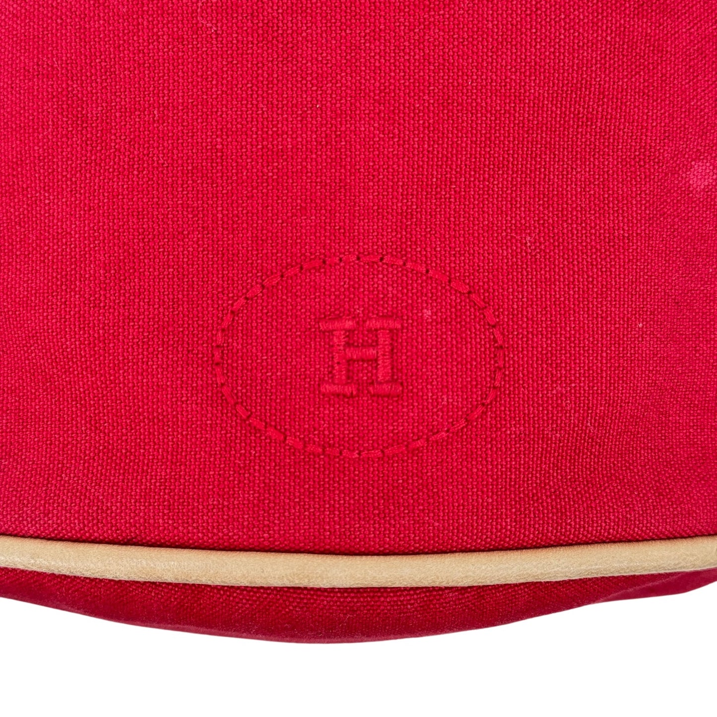 HERMES ポロションミミルPM レッド キャンバス 巾着 ショルダーバッグ