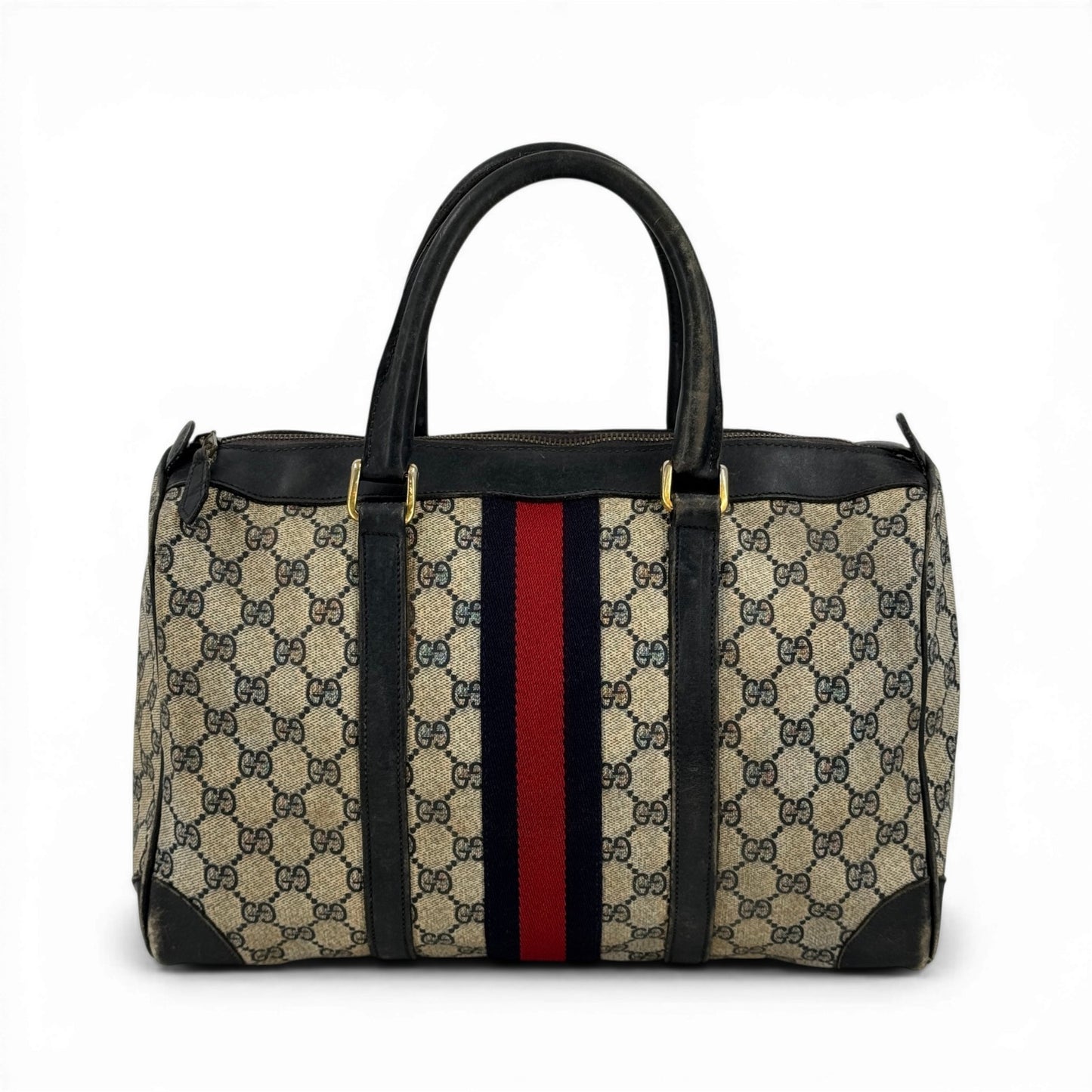 GUCCI GGスプリーム シェリーライン ベージュ ボストンバッグ