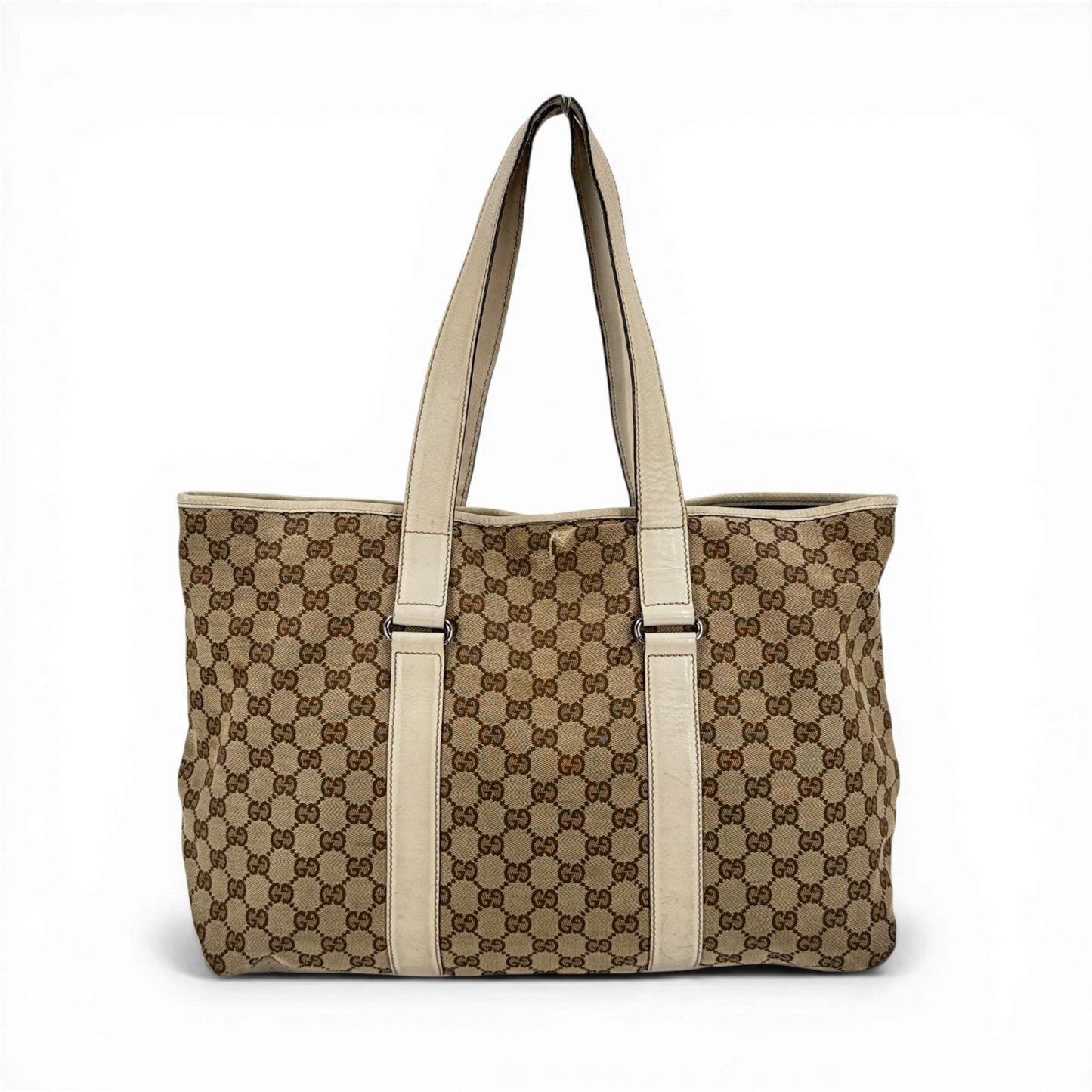 GUCCI GGキャンバス ベージュ×ホワイト トートバッグ