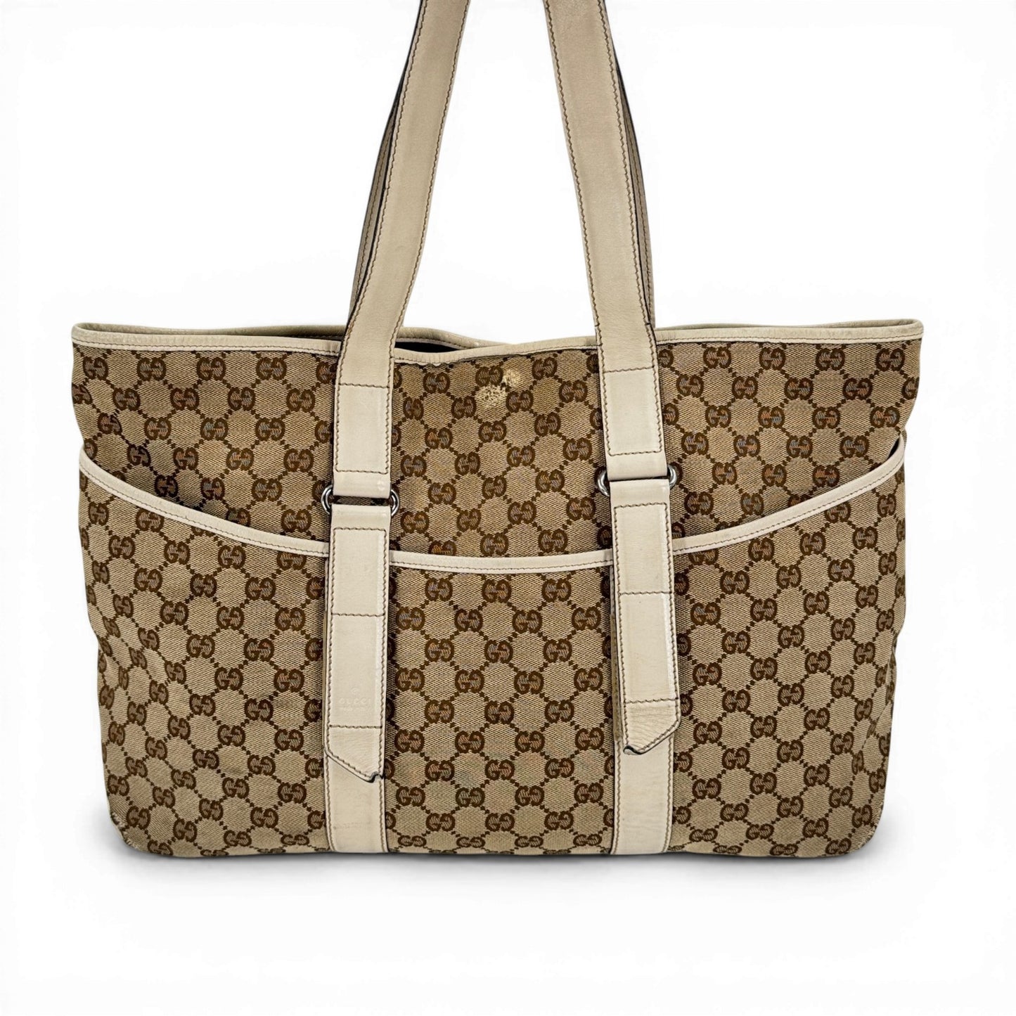 GUCCI GGキャンバス ベージュ×ホワイト トートバッグ