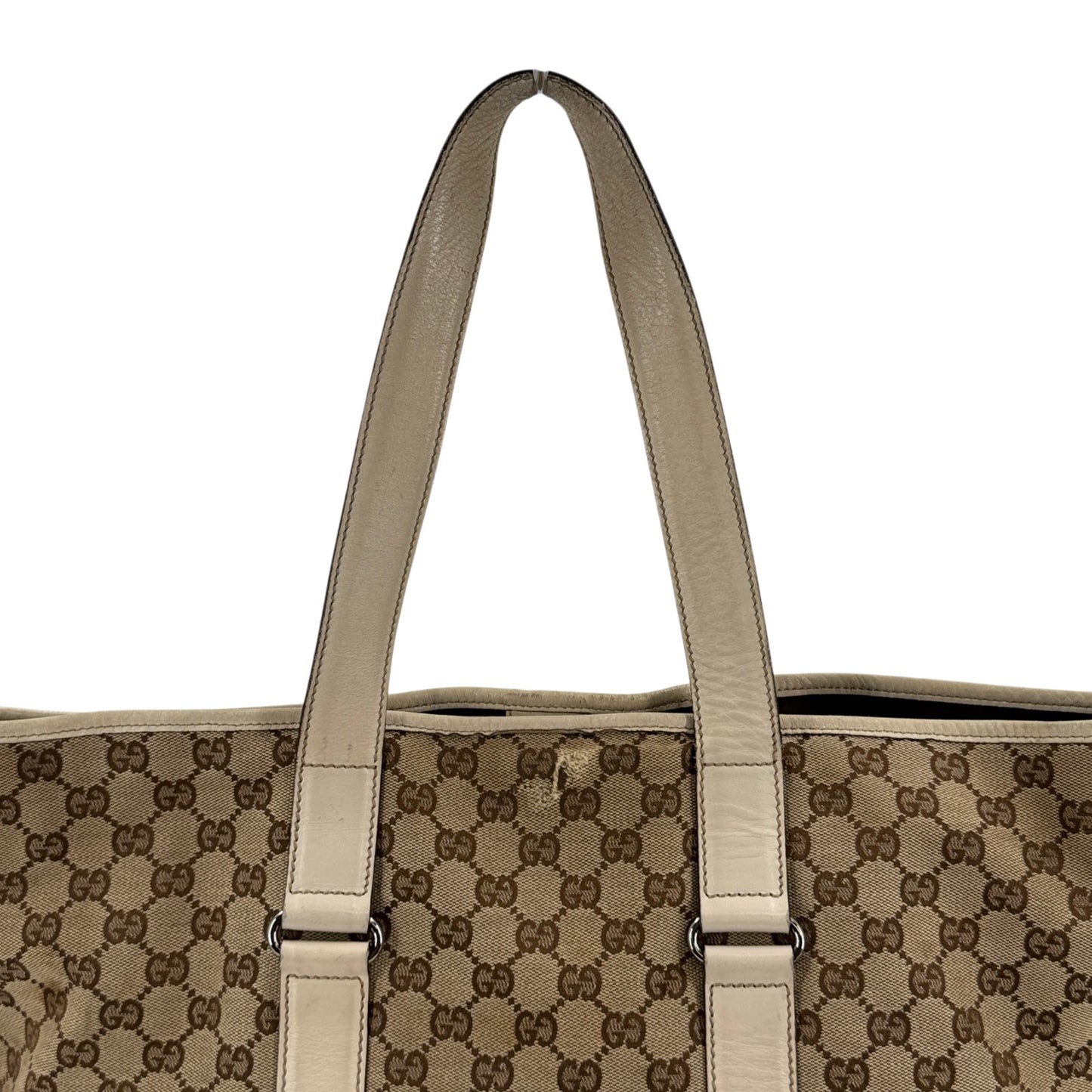GUCCI GGキャンバス ベージュ×ホワイト トートバッグ