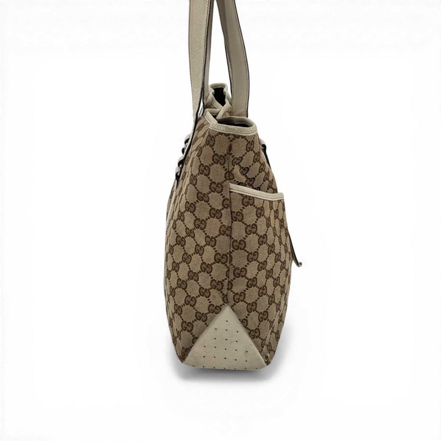 GUCCI GGキャンバス ベージュ×ホワイト トートバッグ