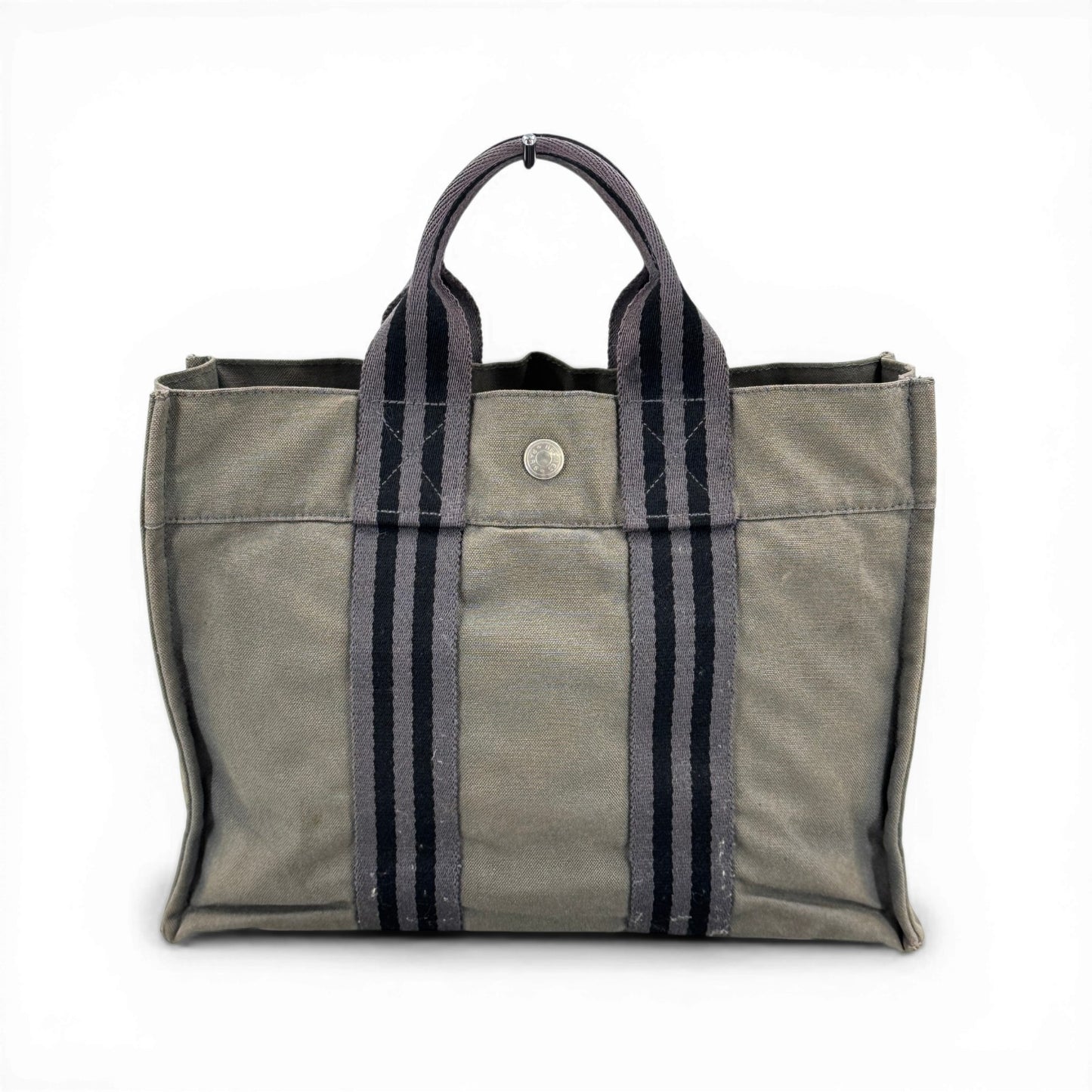 HERMES グレーキャンバス ニューフールトゥートPM ハンドバッグ
