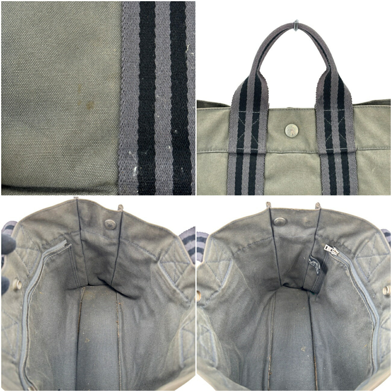 HERMES グレーキャンバス ニューフールトゥートPM ハンドバッグ