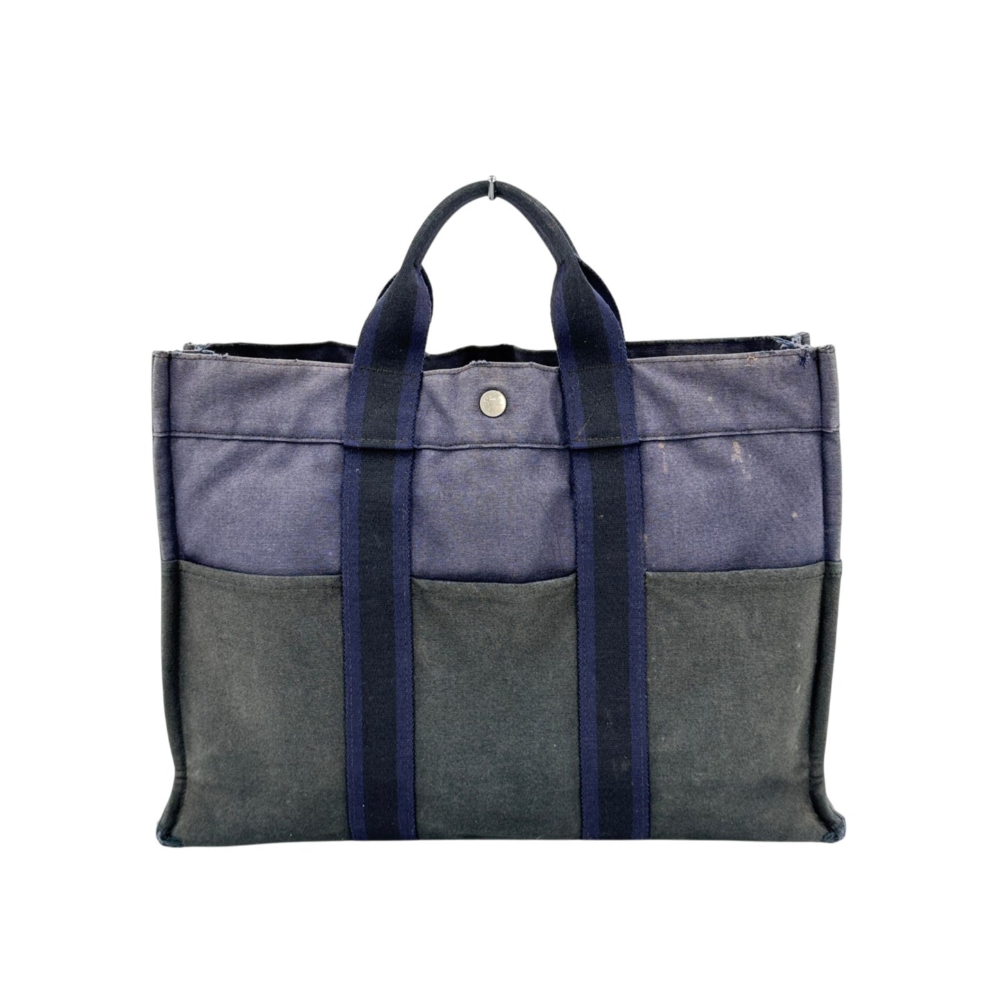 HERMES ブラック×ネイビー サックフールトゥーMM ハンドバッグ