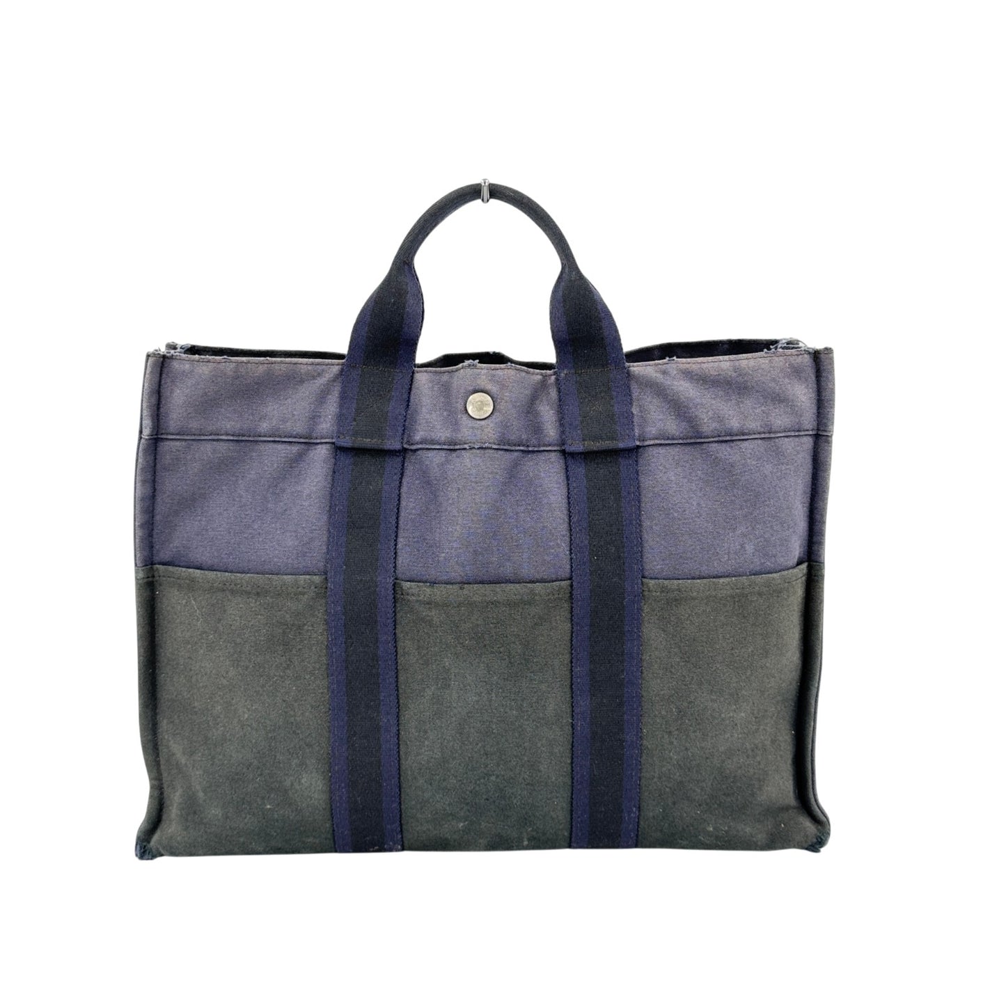 HERMES ブラック×ネイビー サックフールトゥーMM ハンドバッグ