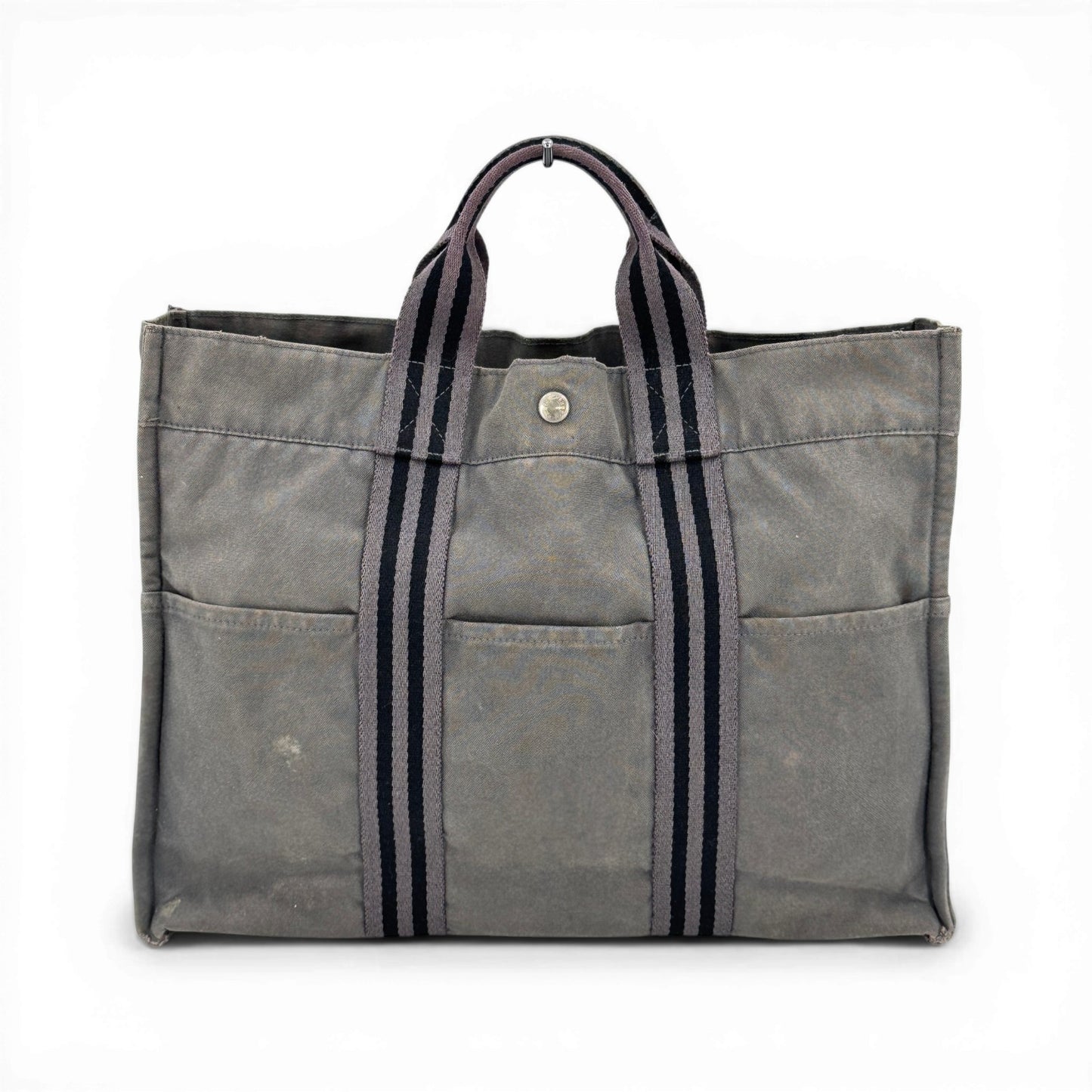 HERMES グレーキャンバス フールトゥーMM ハンドバッグ