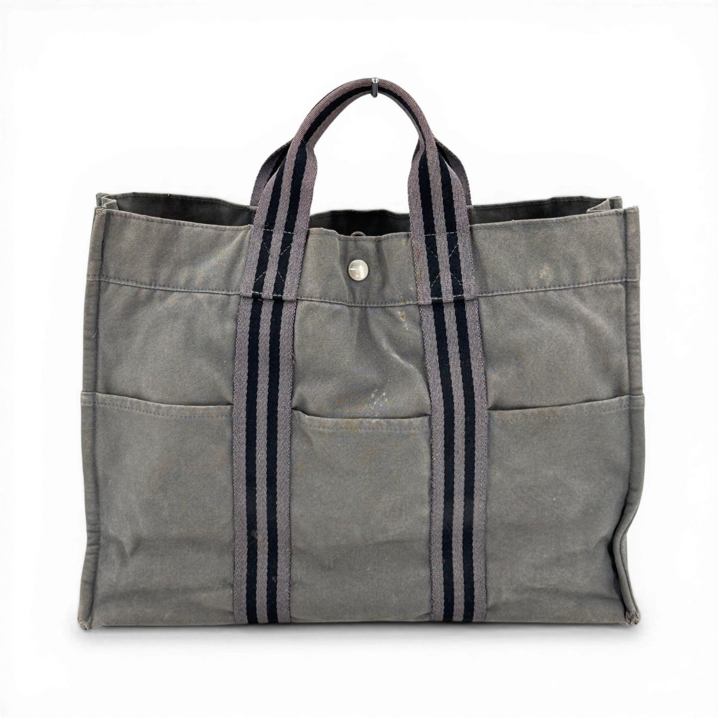 HERMES グレーキャンバス フールトゥーMM ハンドバッグ