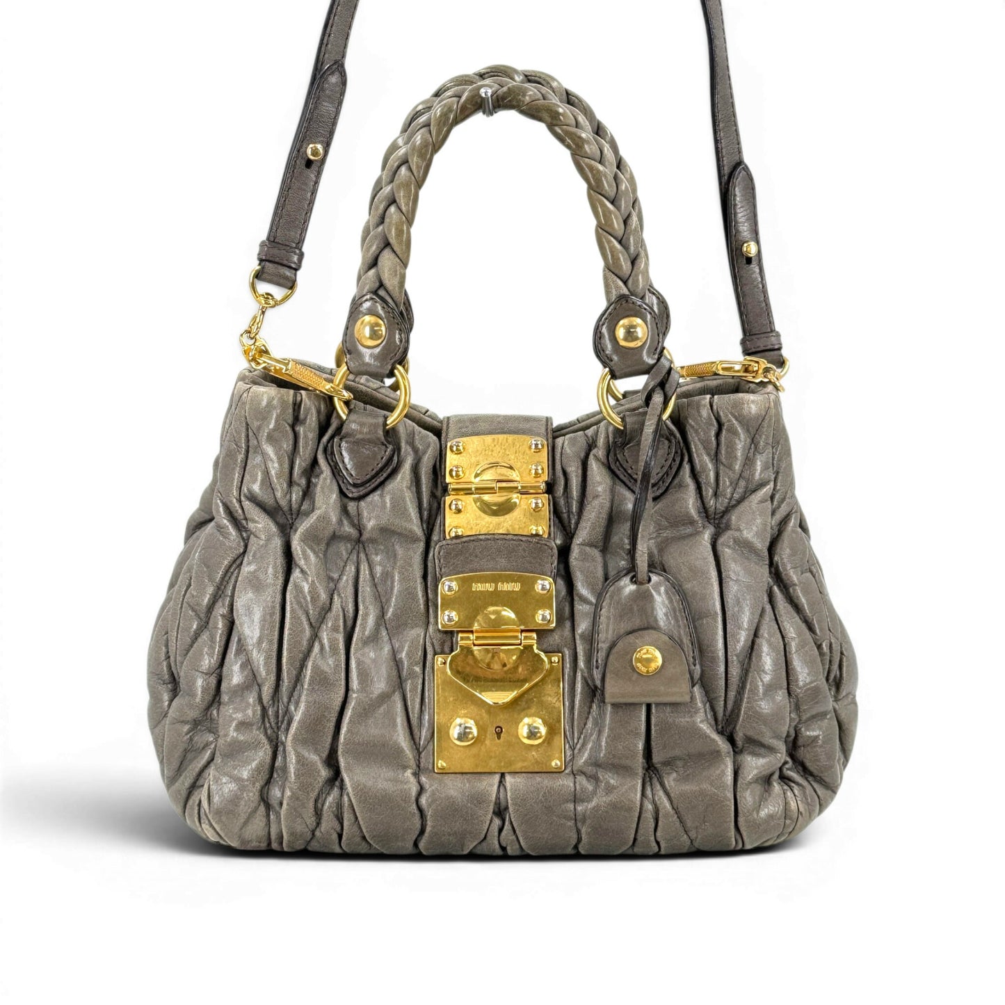 MIU MIU ギャザー ショルダーバッグ ラムスキン グレー