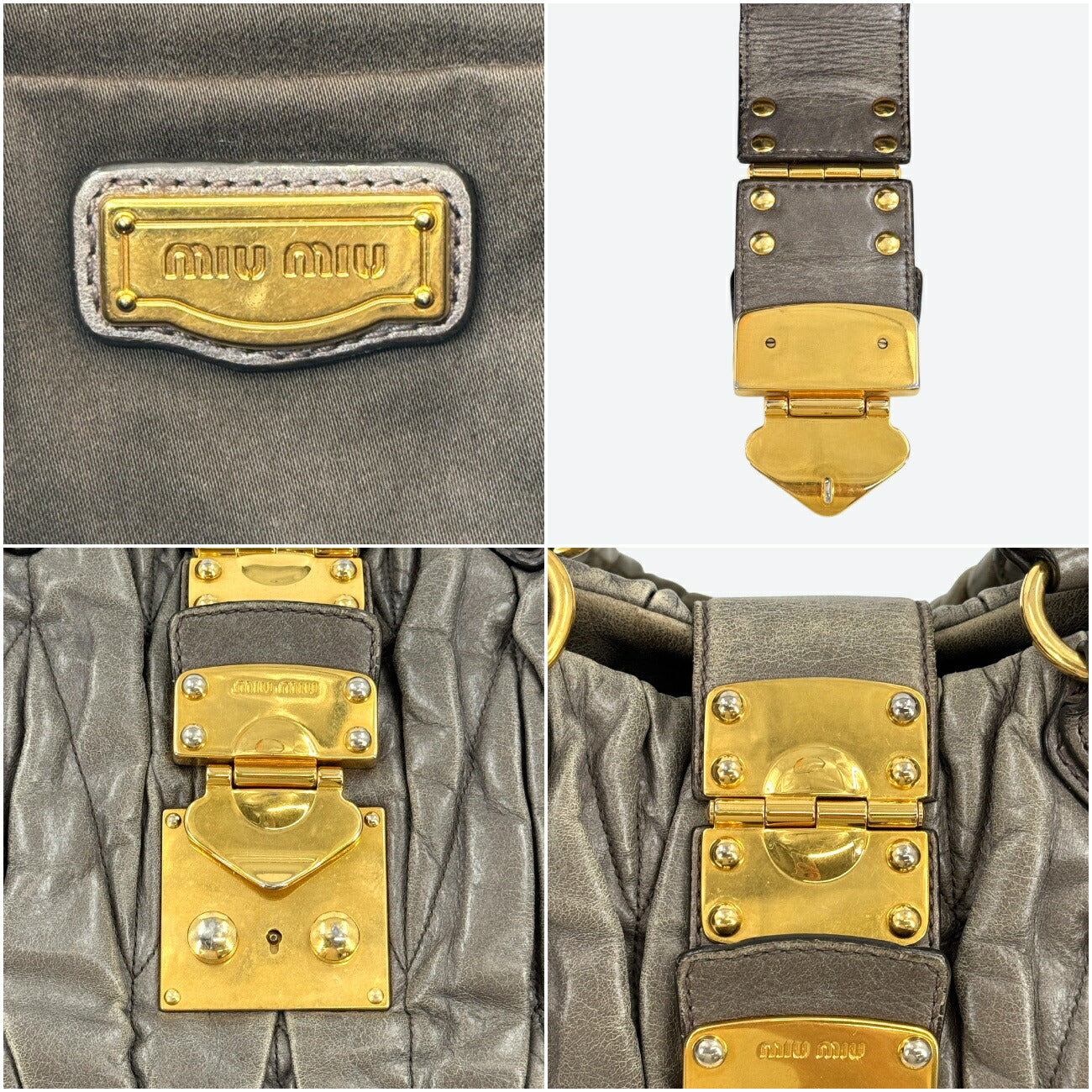 MIU MIU ギャザー ショルダーバッグ ラムスキン グレー