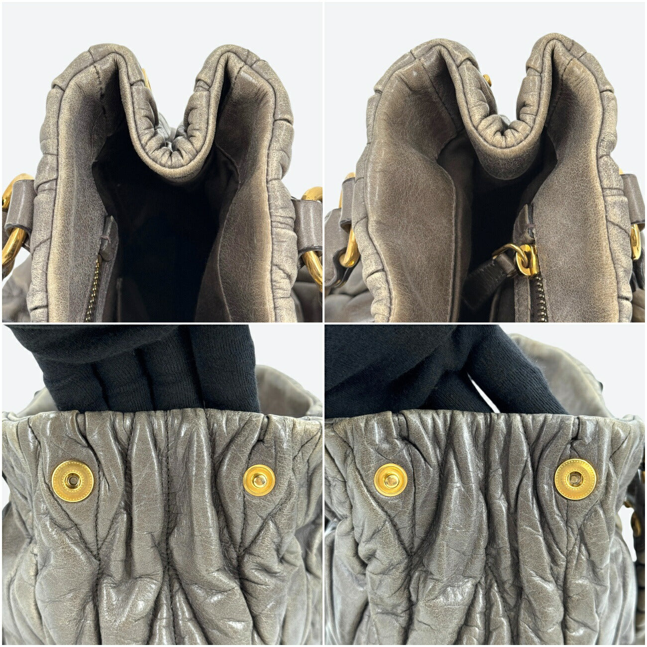 MIU MIU ギャザー ショルダーバッグ ラムスキン グレー