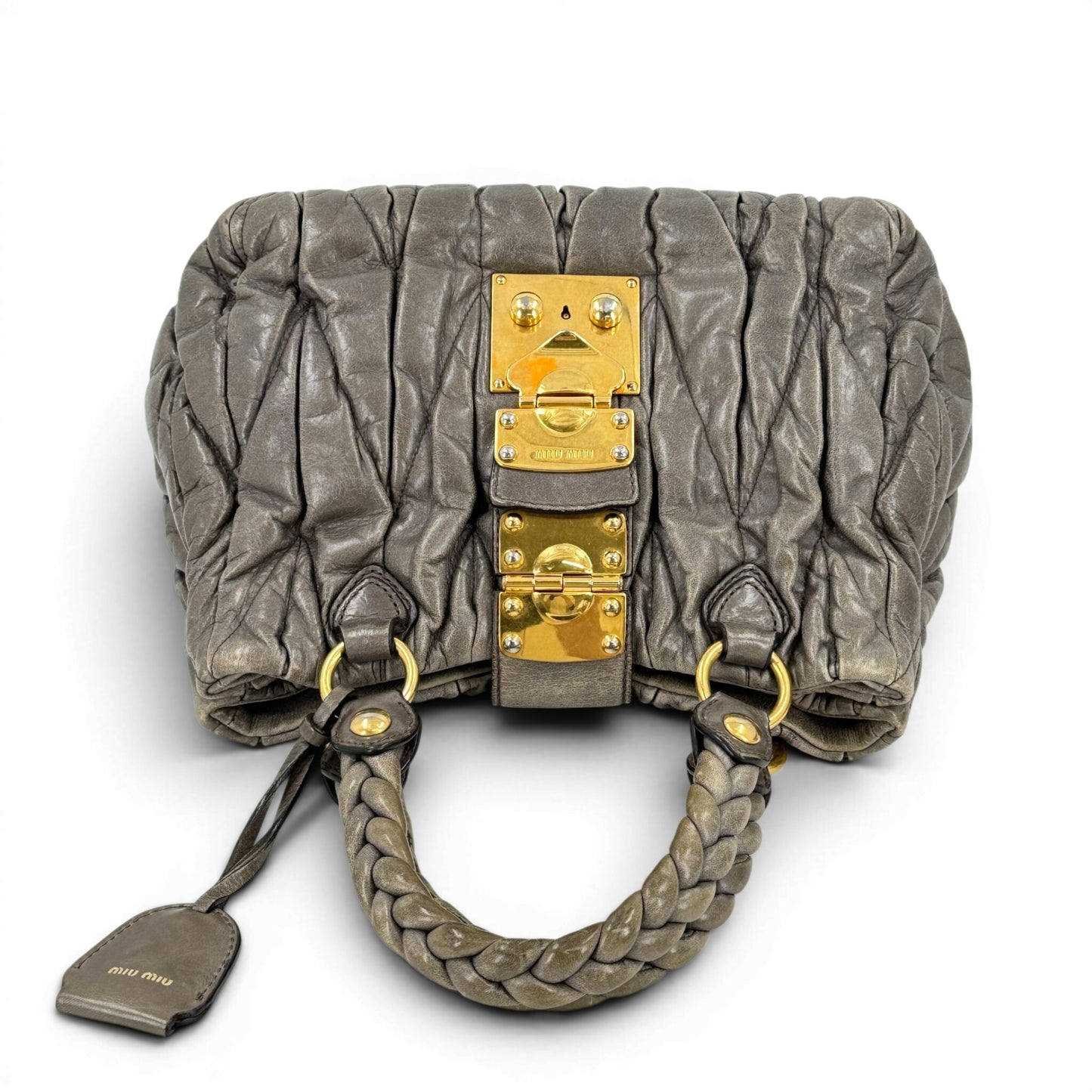 MIU MIU ギャザー ショルダーバッグ ラムスキン グレー