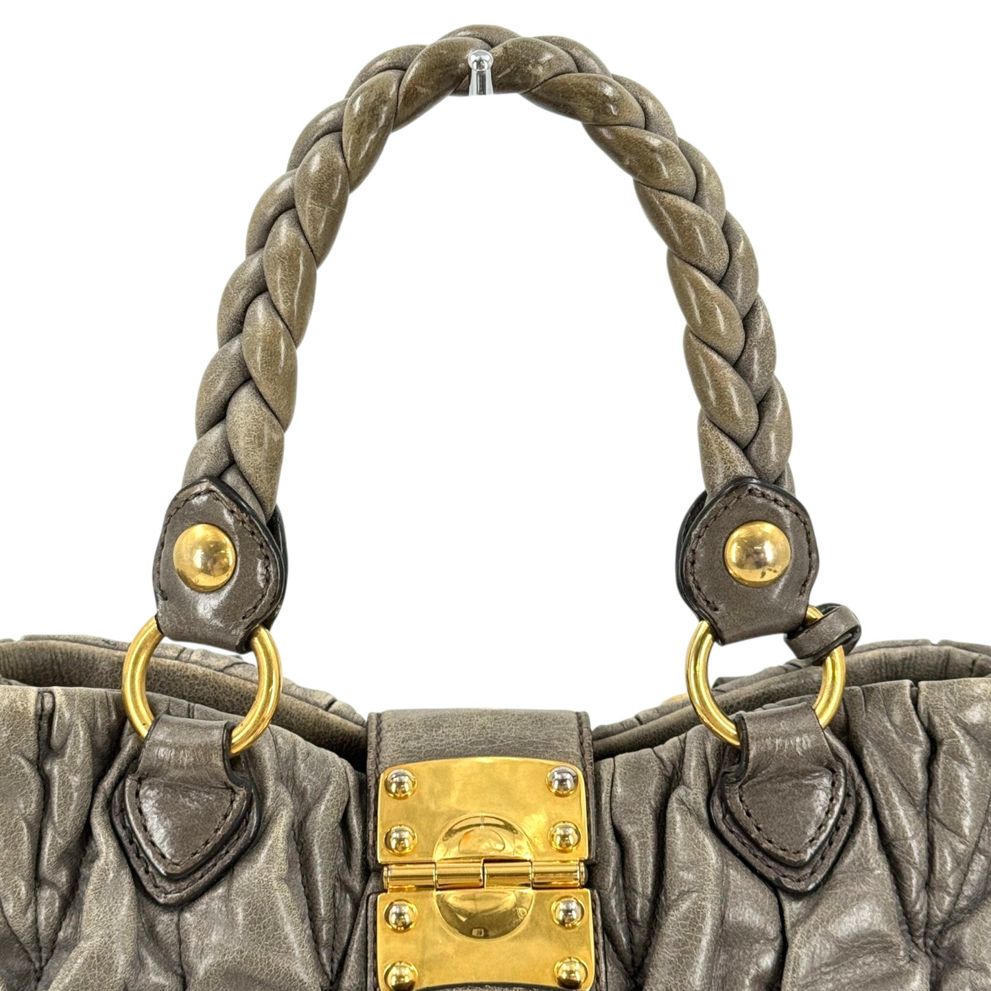 MIU MIU ギャザー ショルダーバッグ ラムスキン グレー