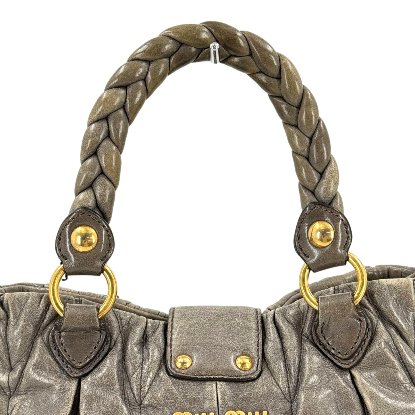 MIU MIU ギャザー ショルダーバッグ ラムスキン グレー