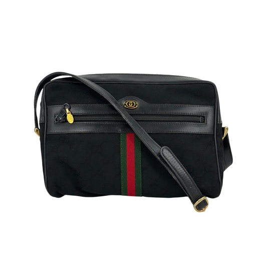 GUCCI GGキャンバス ブラック シェリーライン ヴィンテージ ショルダーバッグ