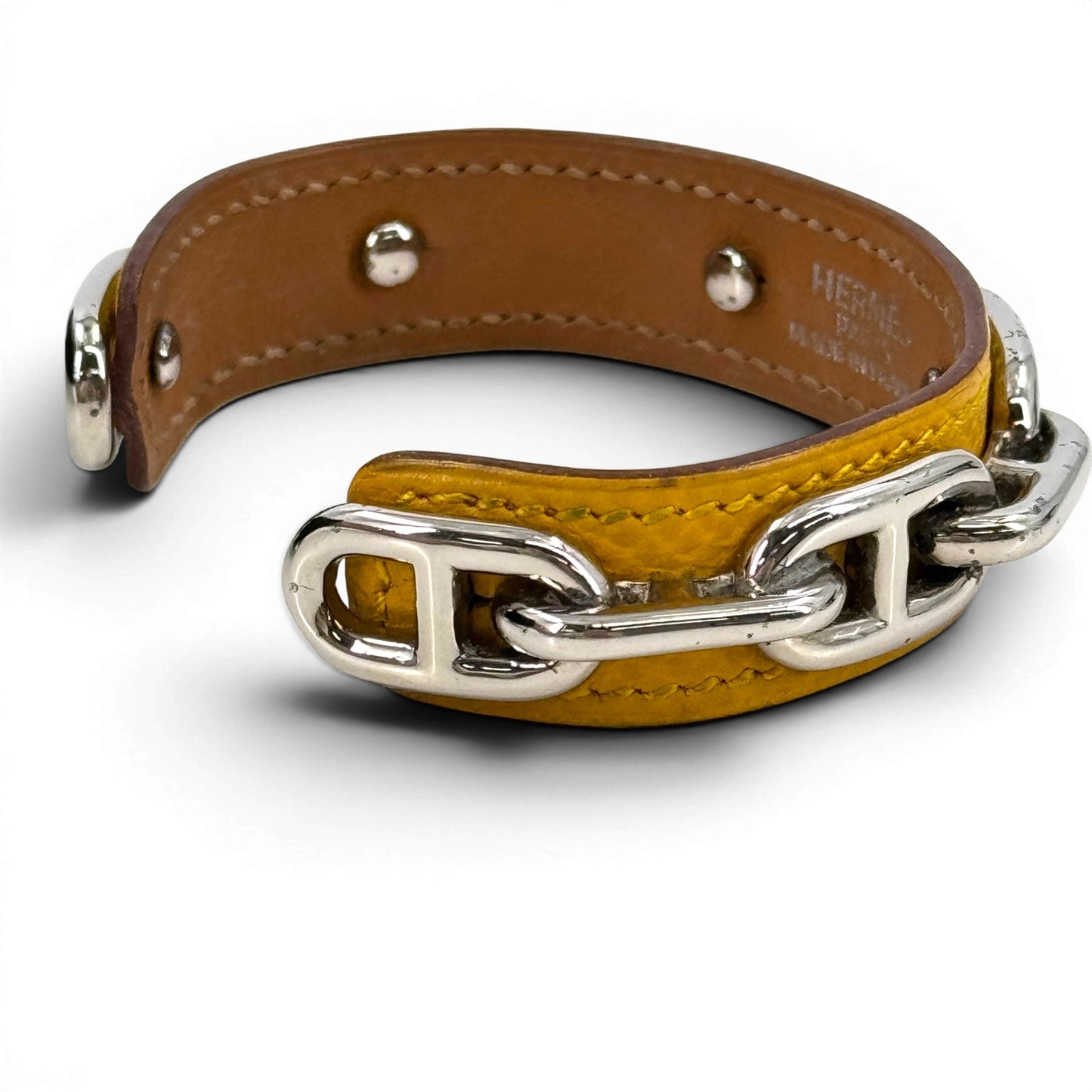 HERMES シェーヌダンクル レザー ブレスレット バングル