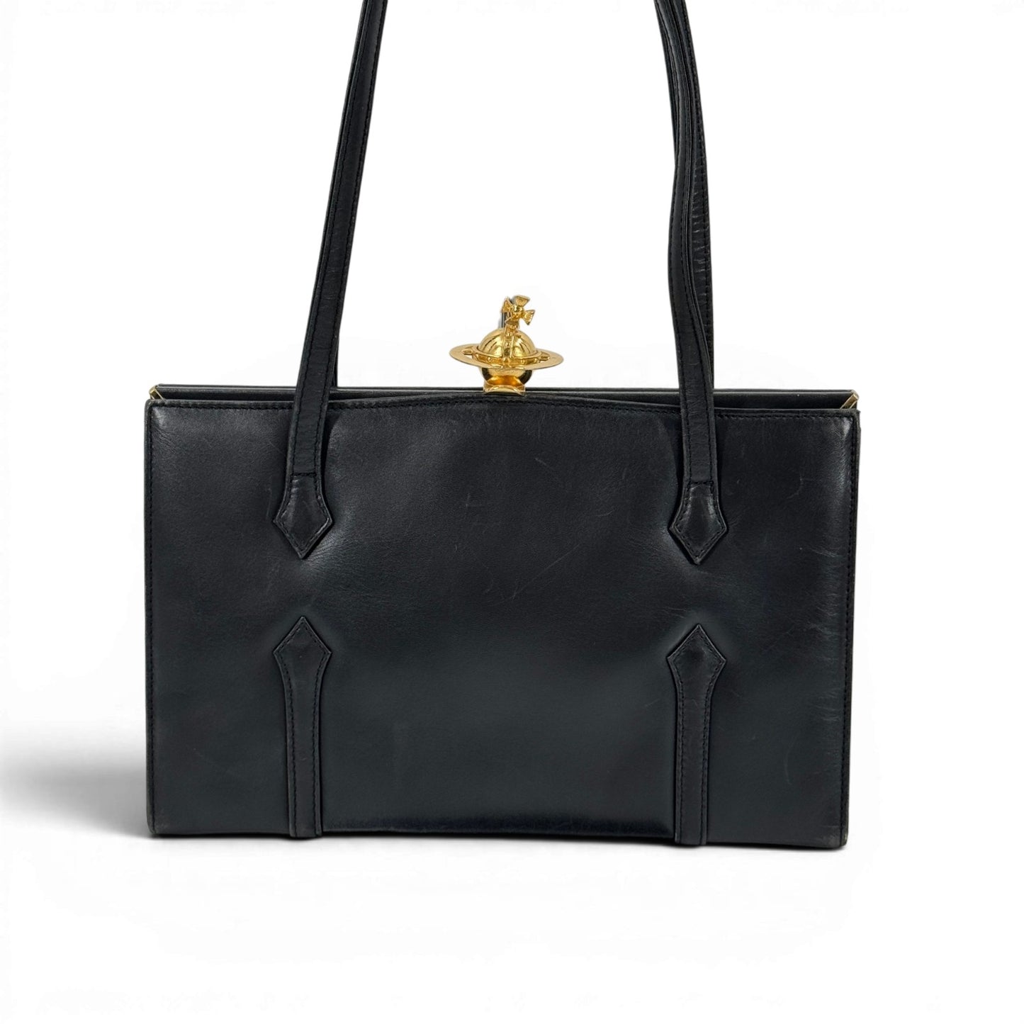 Vivienne Westwood ハンドバッグ ビッグゴールドオーブ キスロック ブラック レザー
