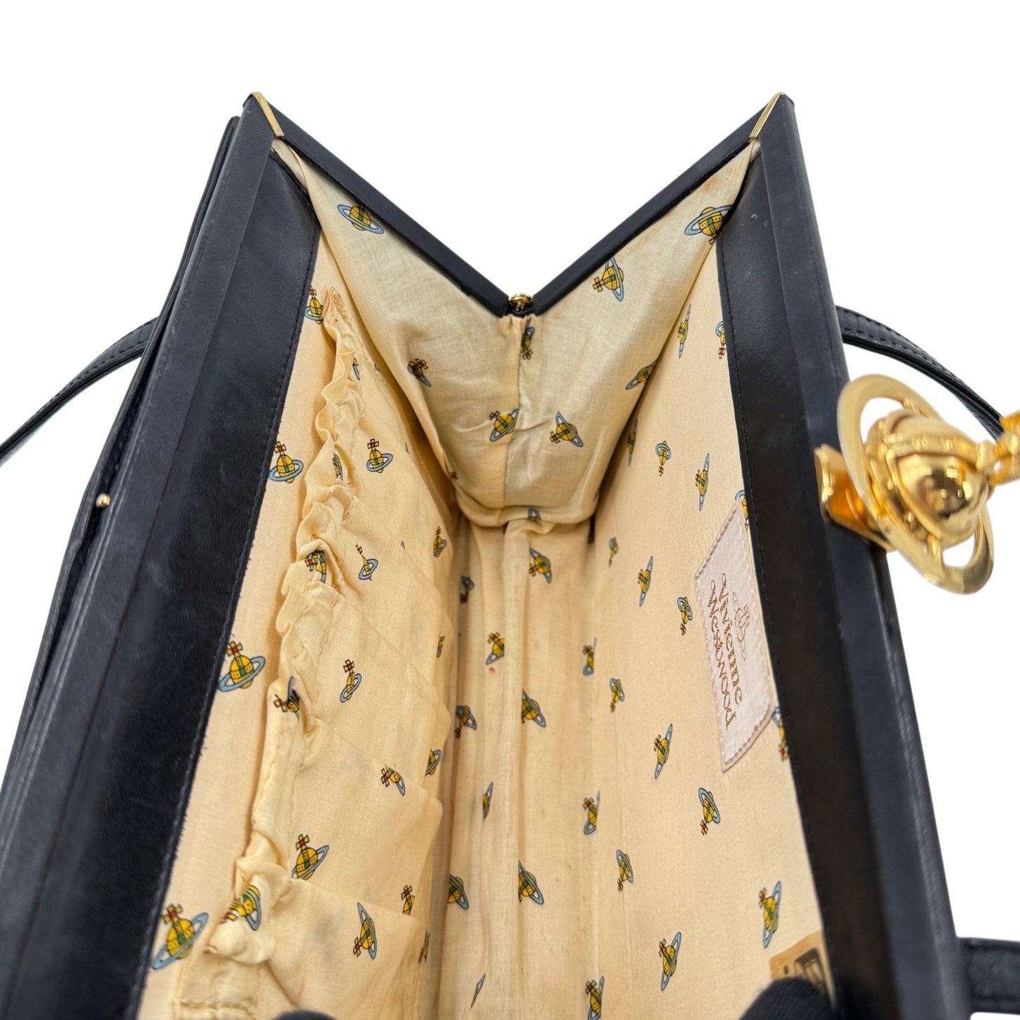 Vivienne Westwood ハンドバッグ ビッグゴールドオーブ キスロック ブラック レザー