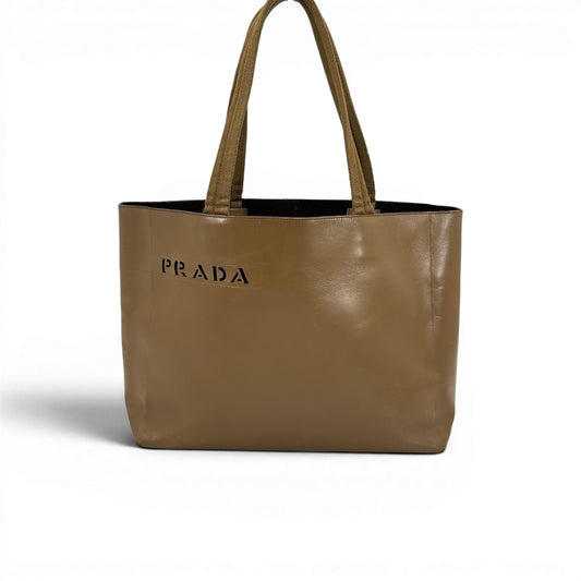PRADA ヴィンテージ カッティングロゴ ブラウン レザー トート ショルダーバッグ