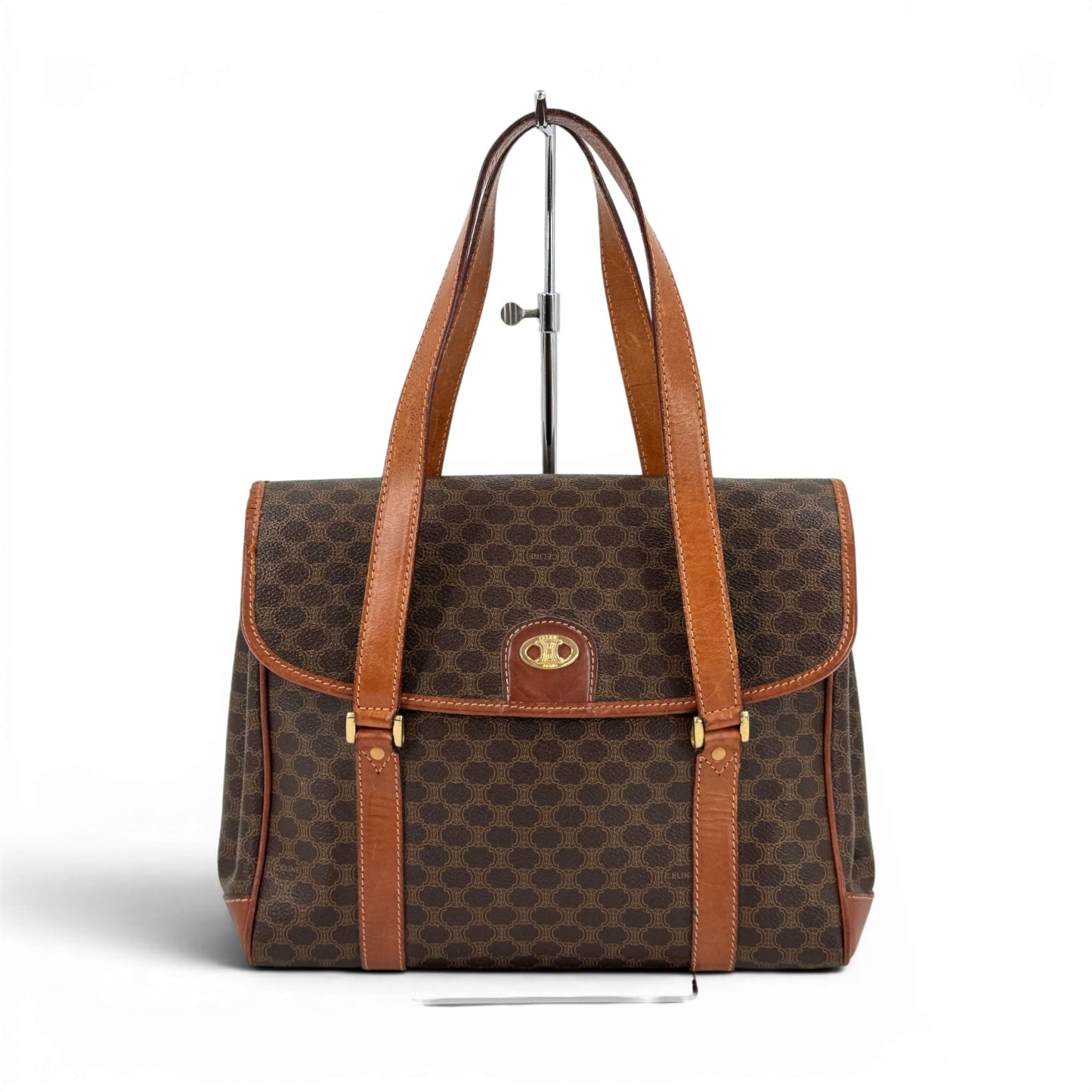 CELINE マカダム トリオンフ PVCレザー ショルダーバッグ ブラウン