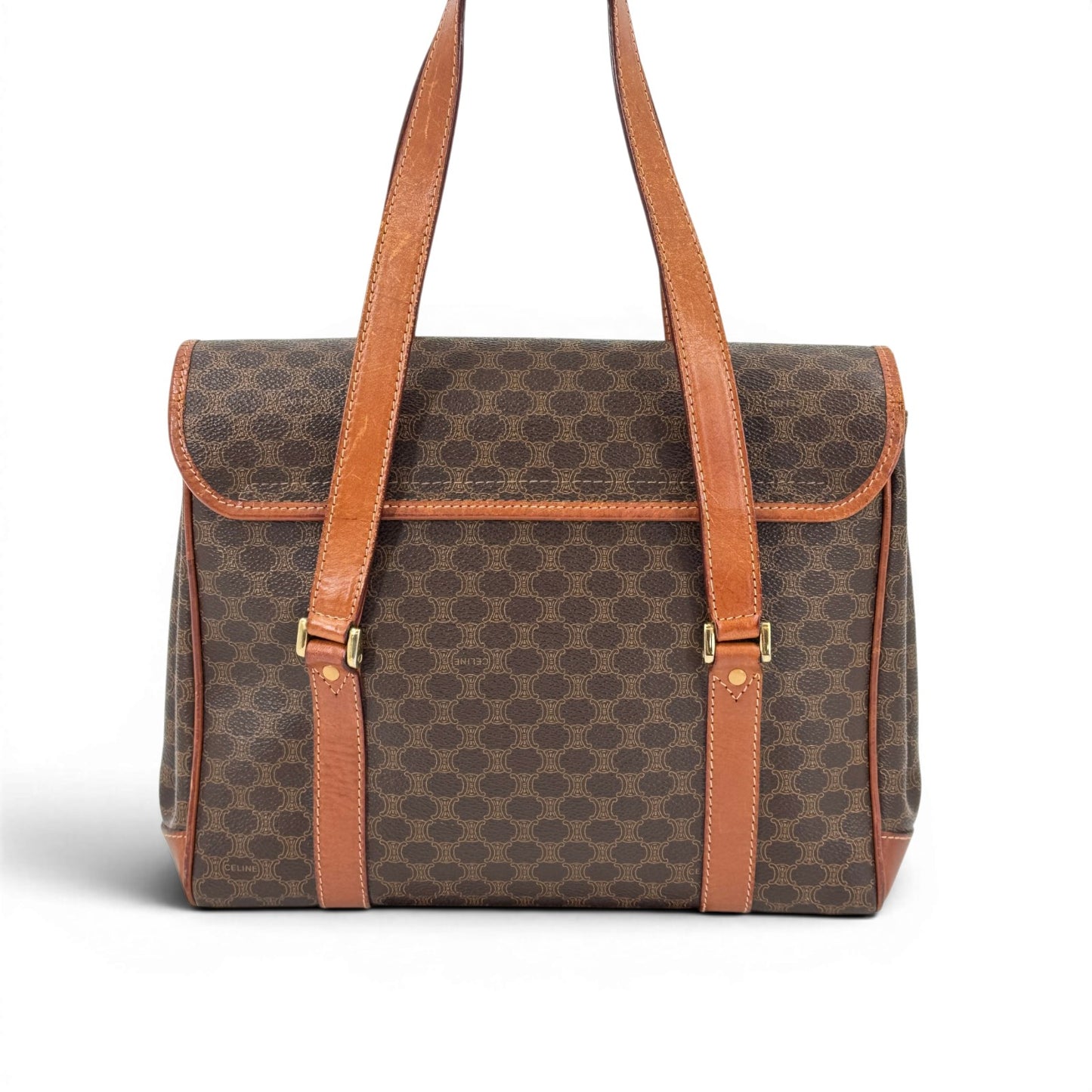 CELINE マカダム トリオンフ PVCレザー ショルダーバッグ ブラウン