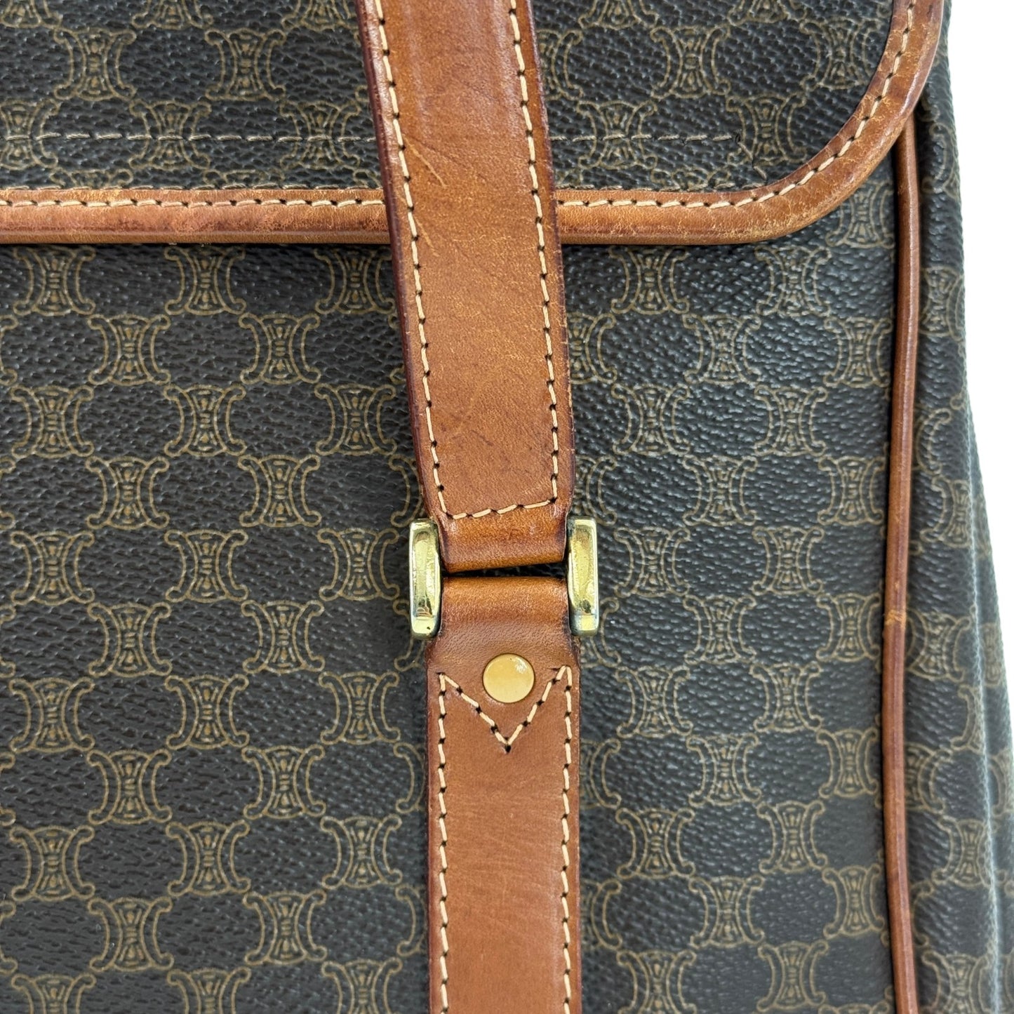 CELINE マカダム トリオンフ PVCレザー ショルダーバッグ ブラウン