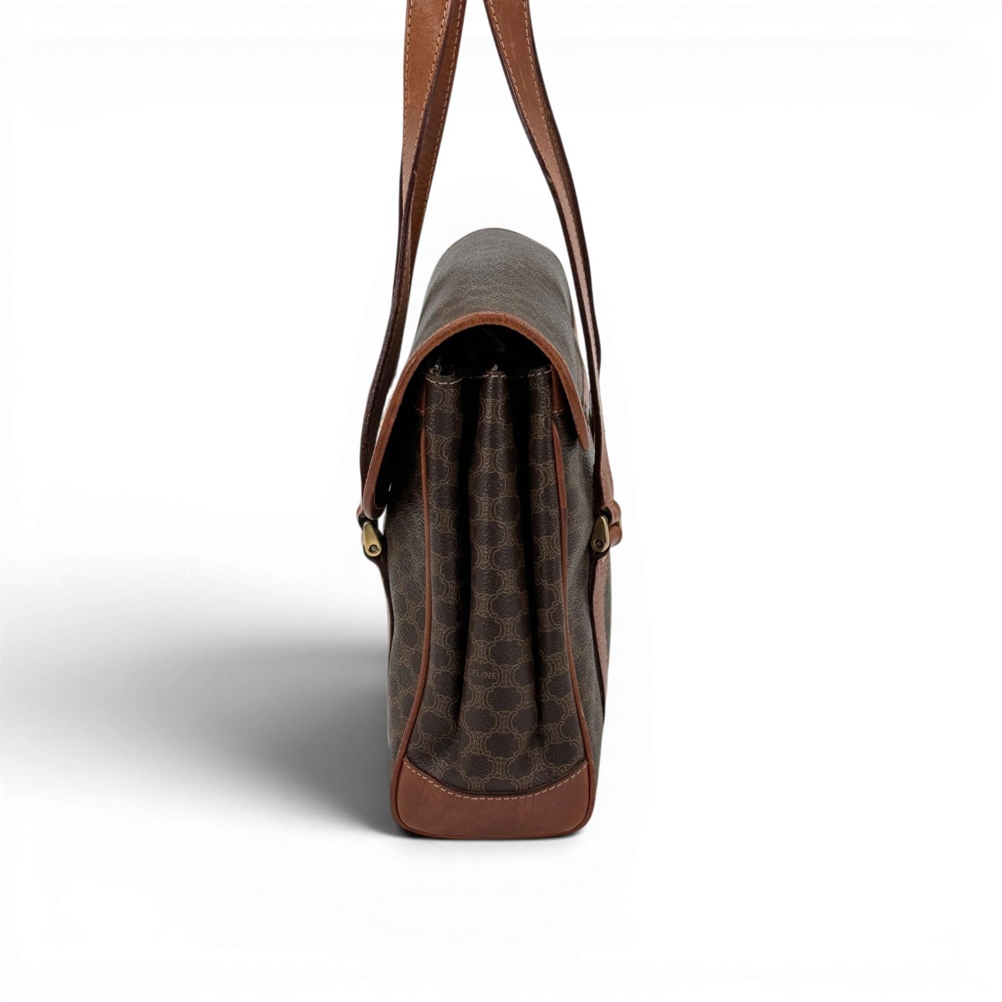 CELINE マカダム トリオンフ PVCレザー ショルダーバッグ ブラウン