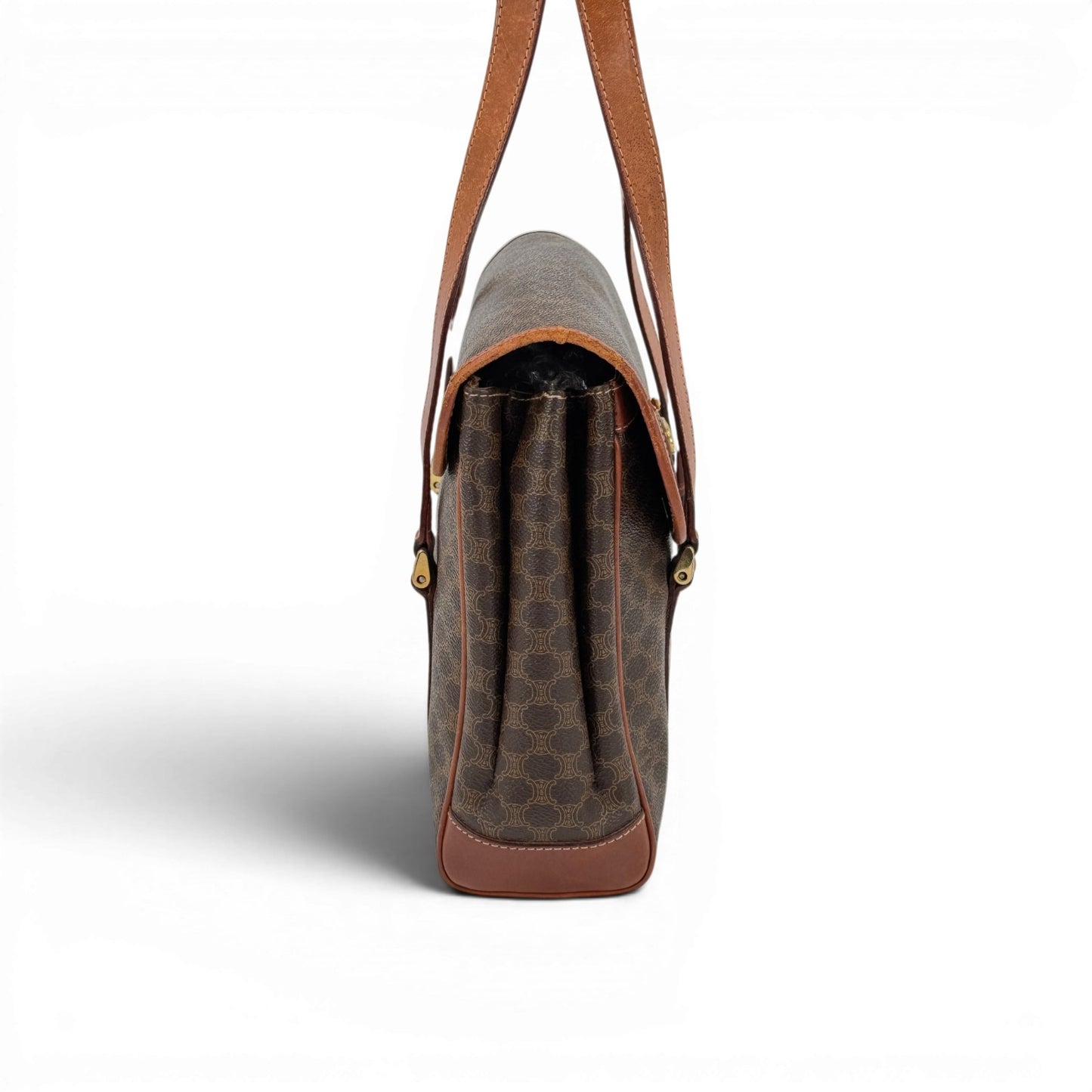 CELINE マカダム トリオンフ PVCレザー ショルダーバッグ ブラウン