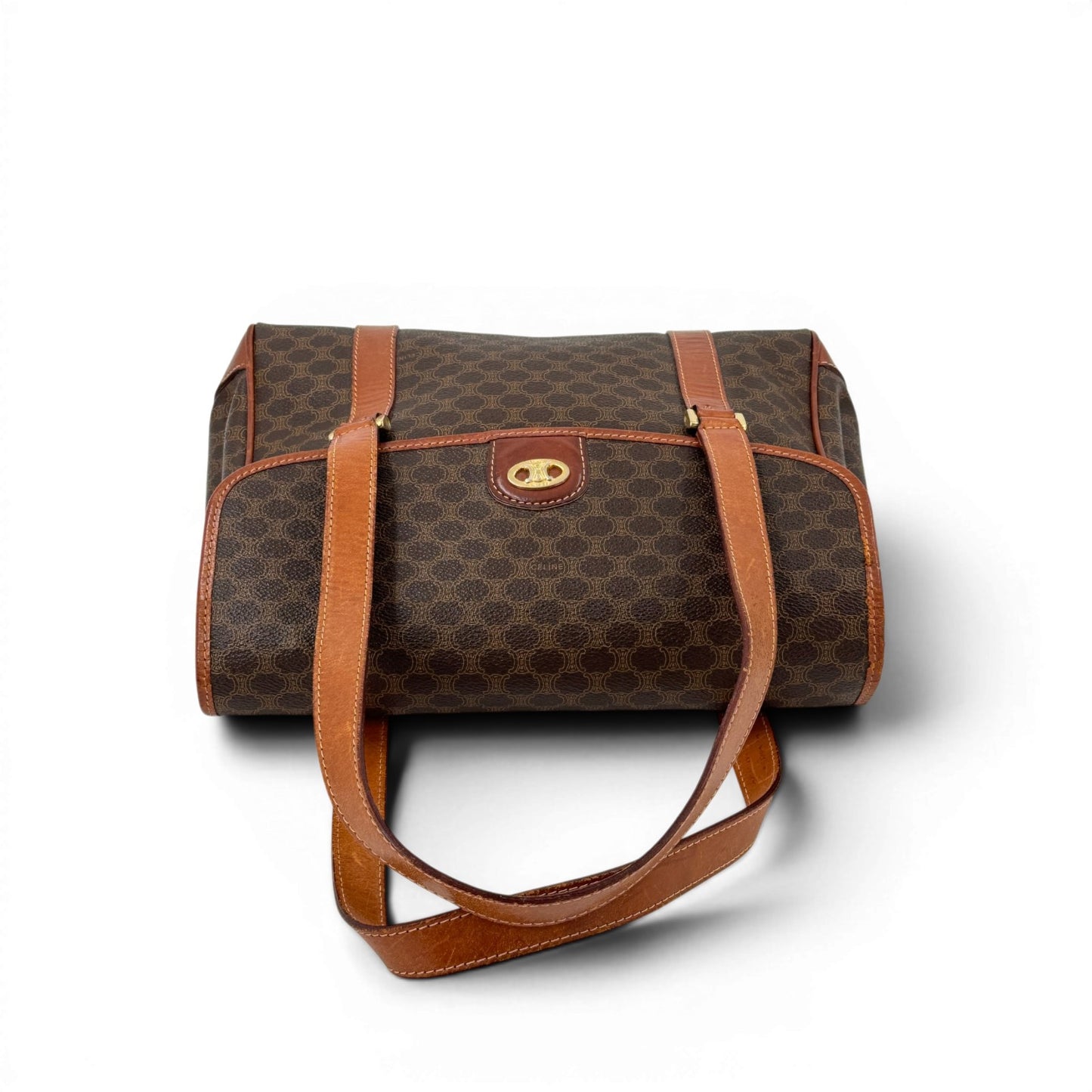 CELINE マカダム トリオンフ PVCレザー ショルダーバッグ ブラウン