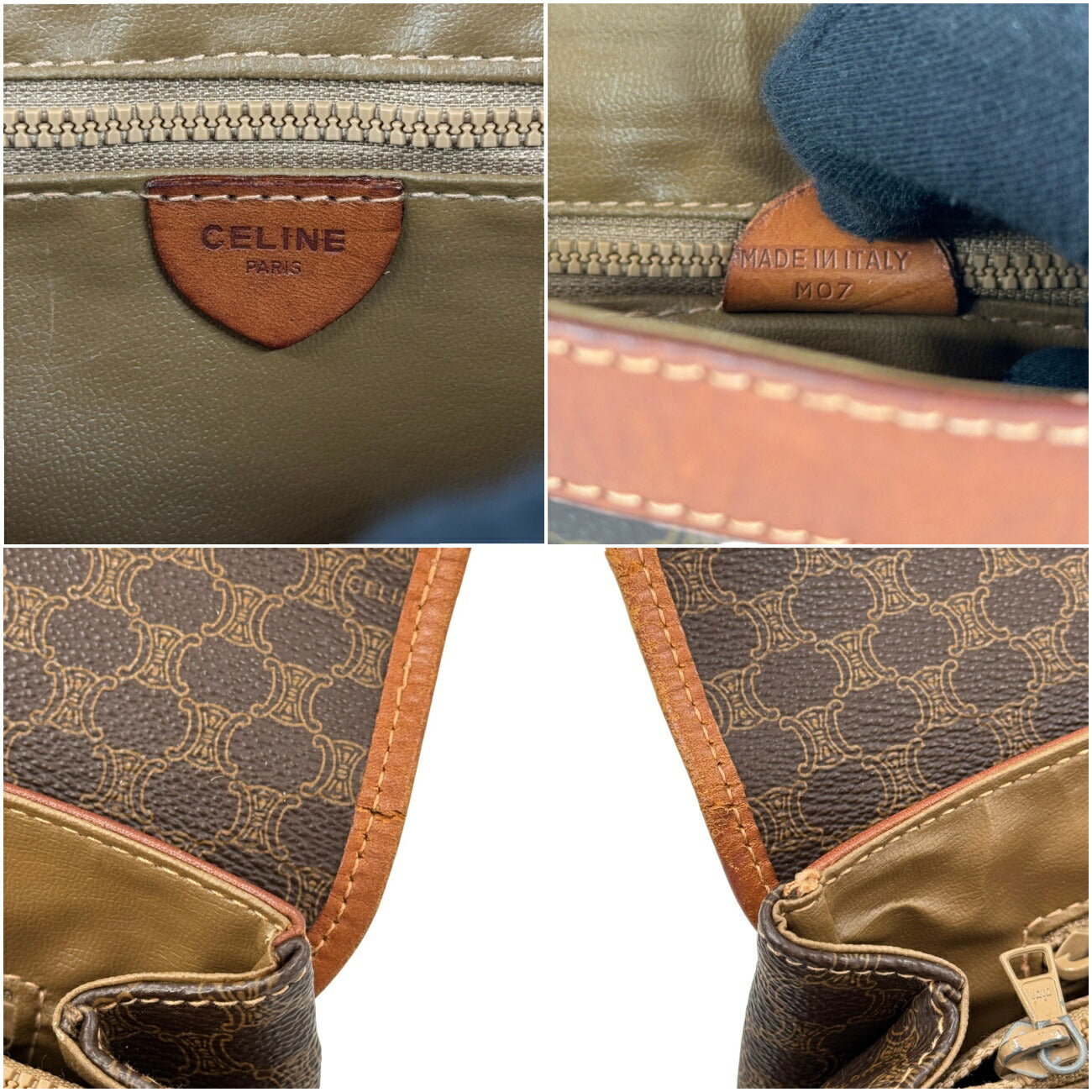 CELINE マカダム トリオンフ PVCレザー ショルダーバッグ ブラウン