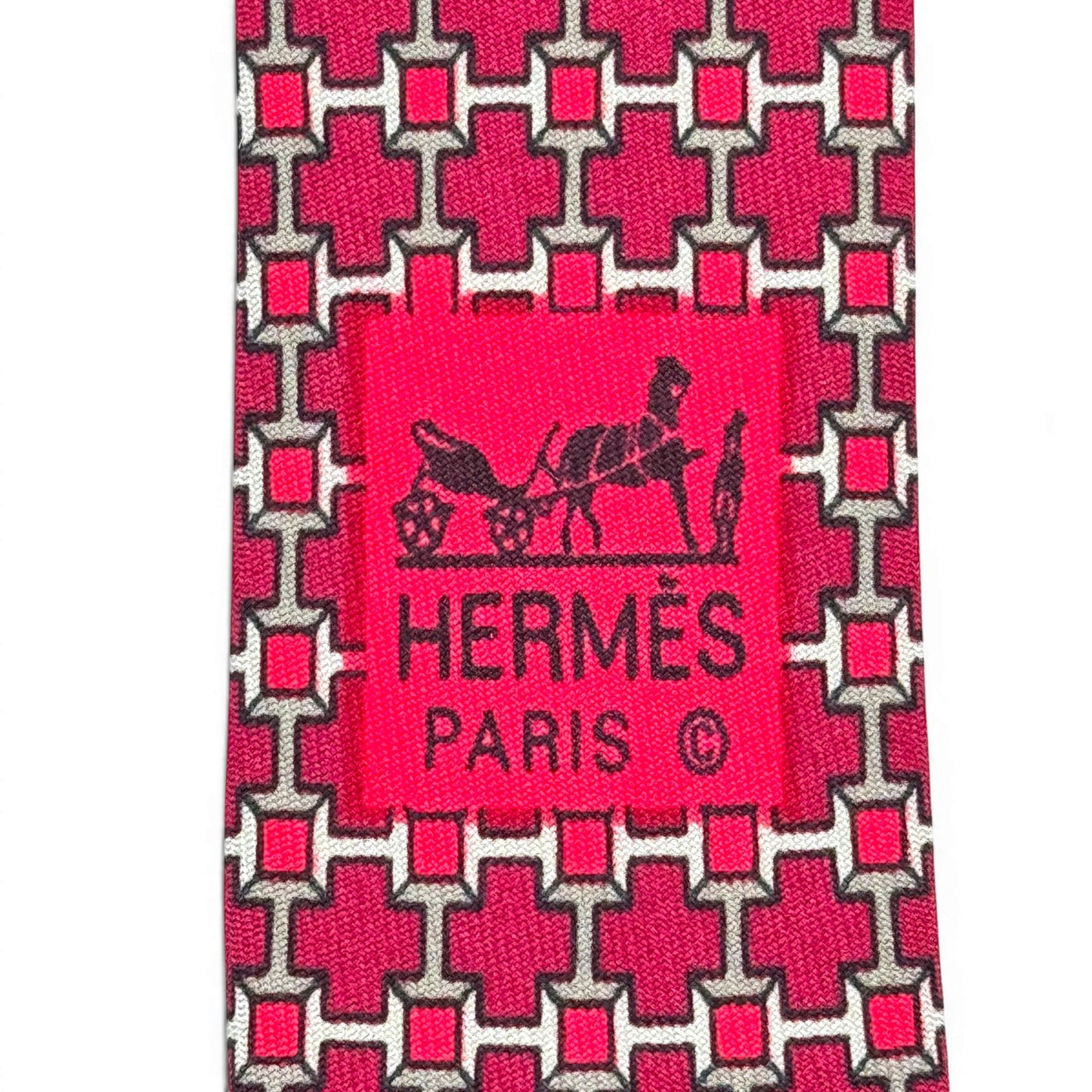 HERMES ネクタイ シルク100% Hロゴ レッド 幾何学模様