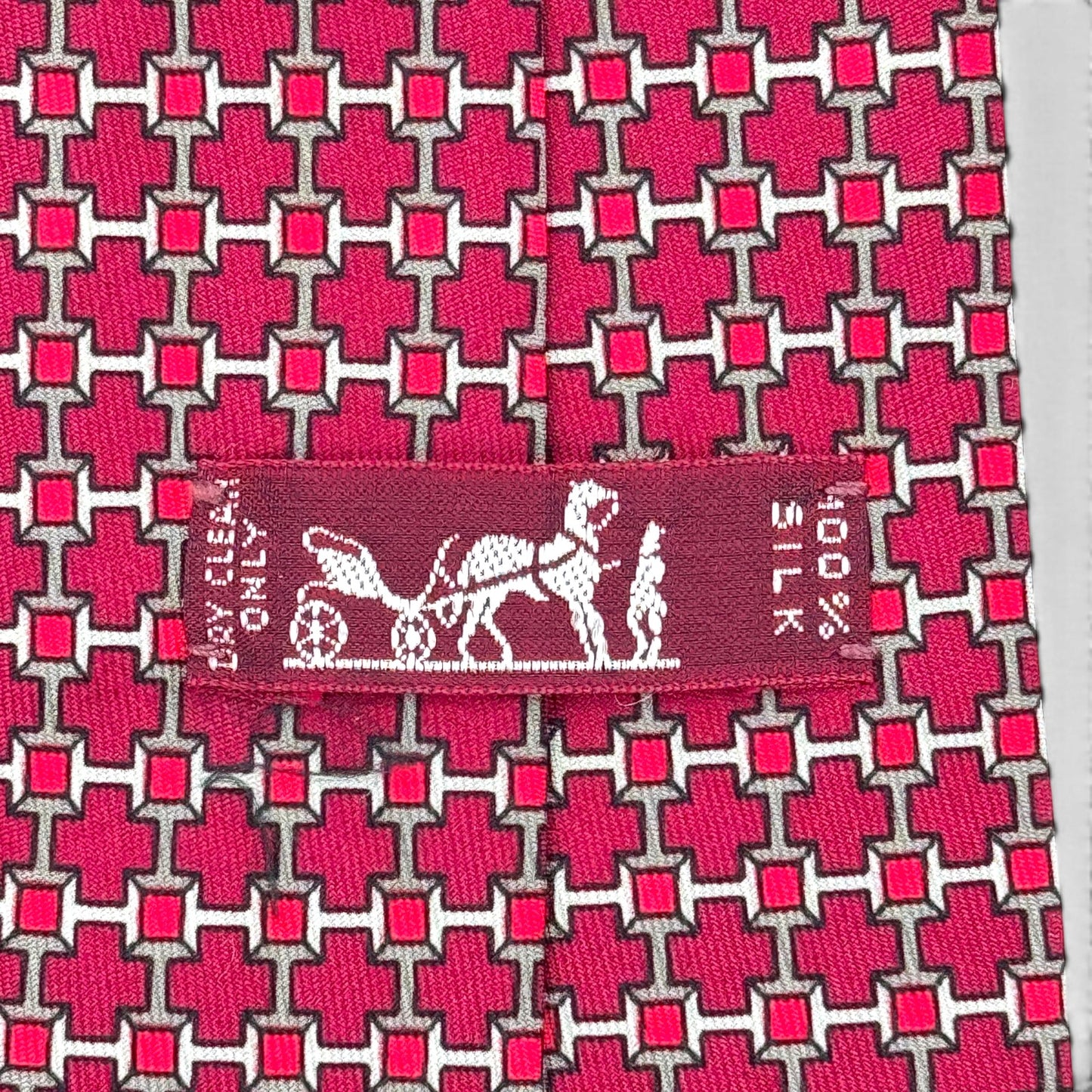 HERMES ネクタイ シルク100% Hロゴ レッド 幾何学模様