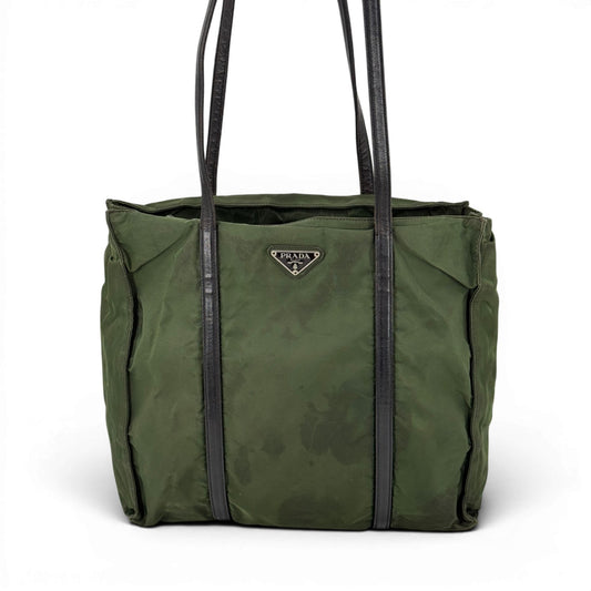 PRADA テスートナイロンレザー カーキ トライアングルロゴ トートバッグ