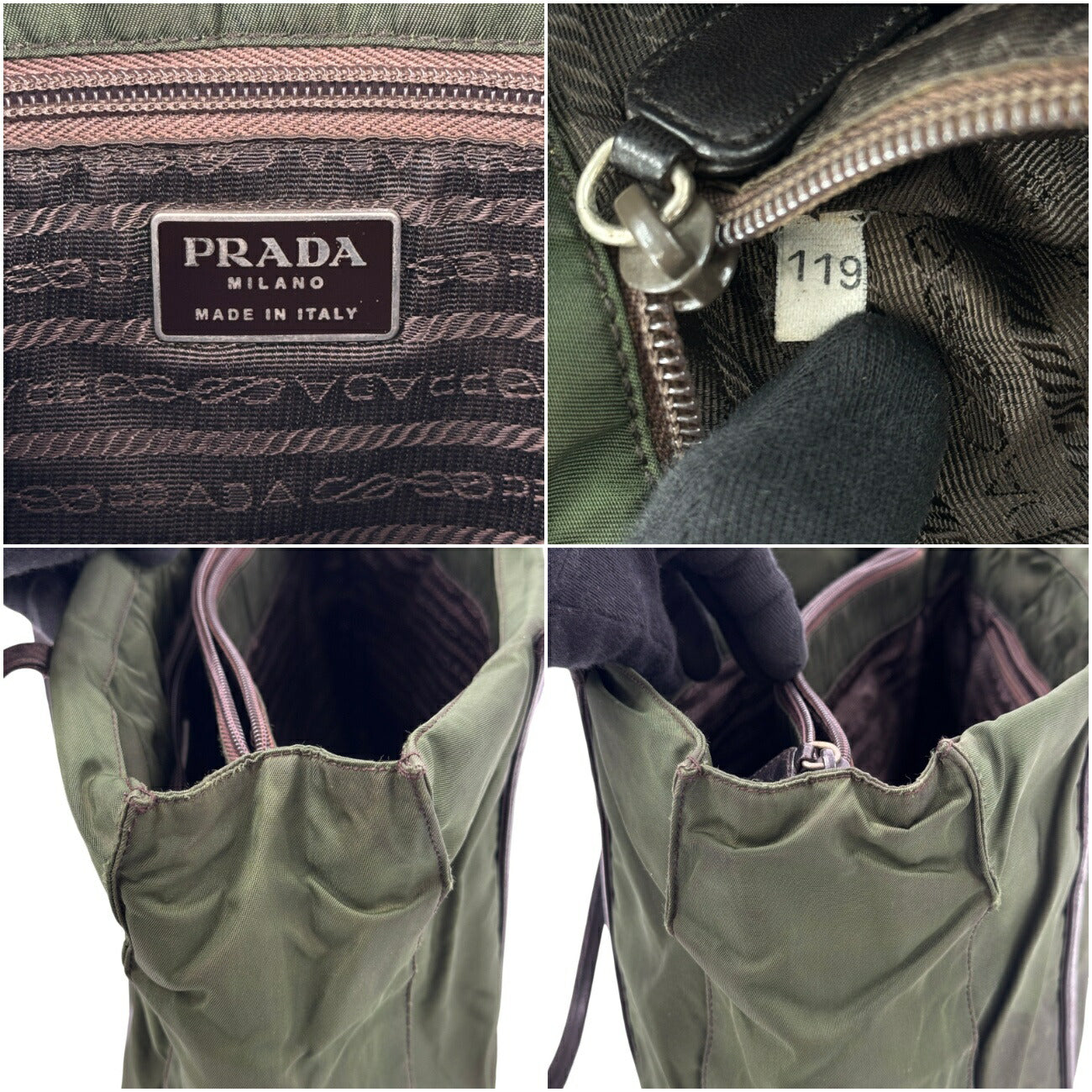 PRADA テスートナイロンレザー カーキ トライアングルロゴ トートバッグ