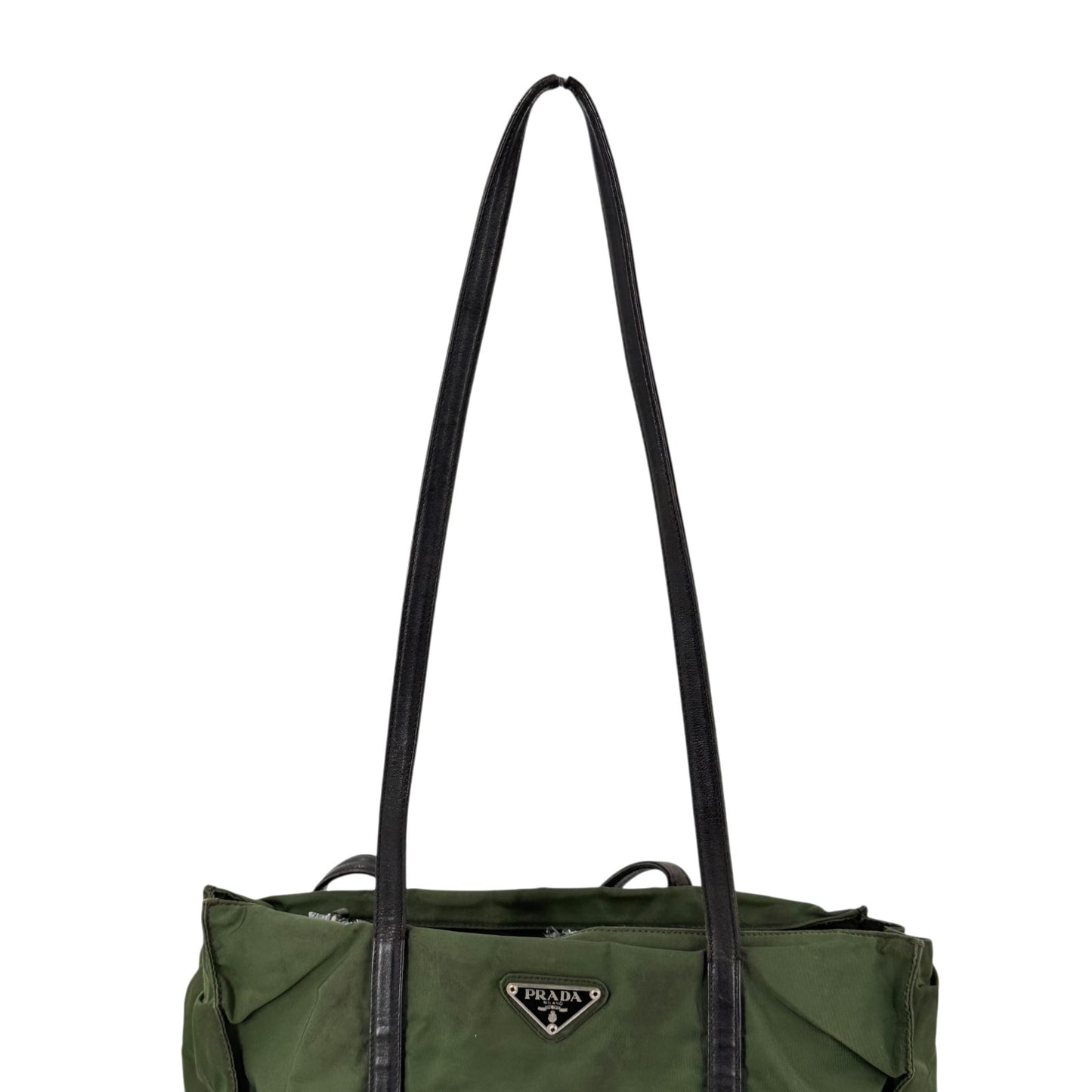 PRADA テスートナイロンレザー カーキ トライアングルロゴ トートバッグ