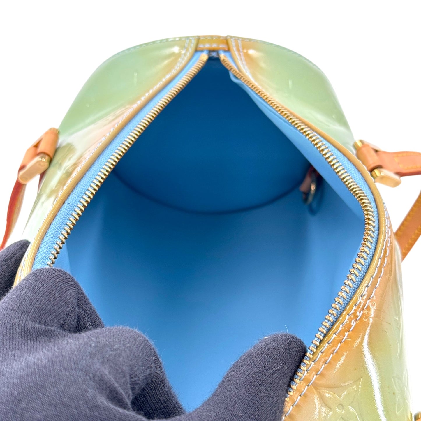 LOUIS VUITTON ベッドフォード モノグラム・ヴェルニ パテントレザー グリーン ハンドバッグ M91007