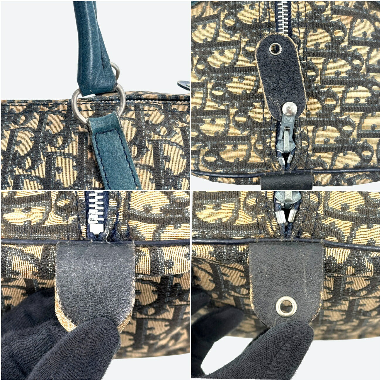 DIOR トロッター キャンバス グリーンベージュ ボストンバッグ