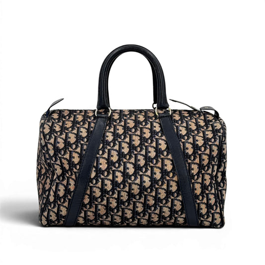 DIOR トロッター ジャガード キャンバス ネイビーベージュ ミニボストンバッグ