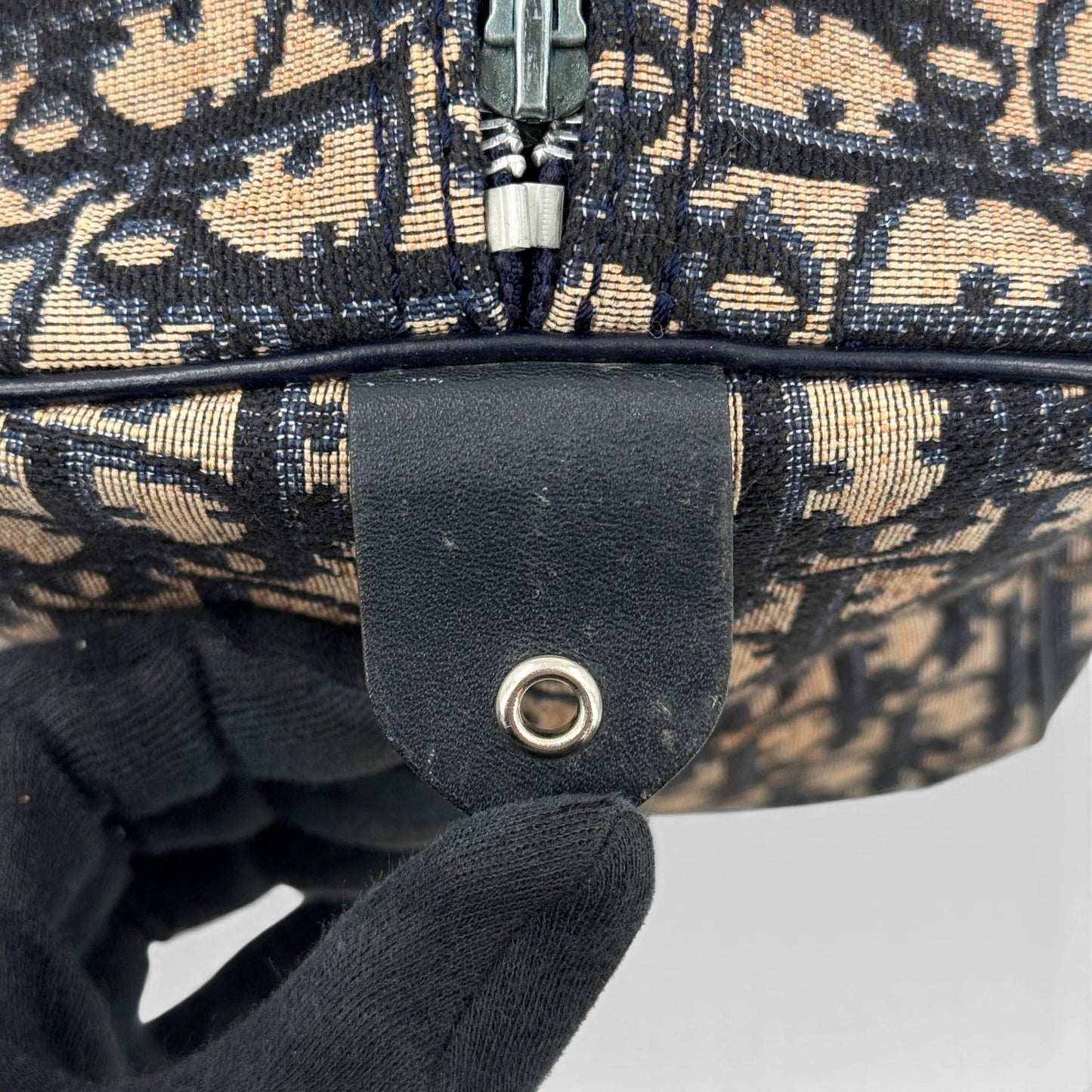 DIOR トロッター ジャガード キャンバス ネイビーベージュ ミニボストンバッグ