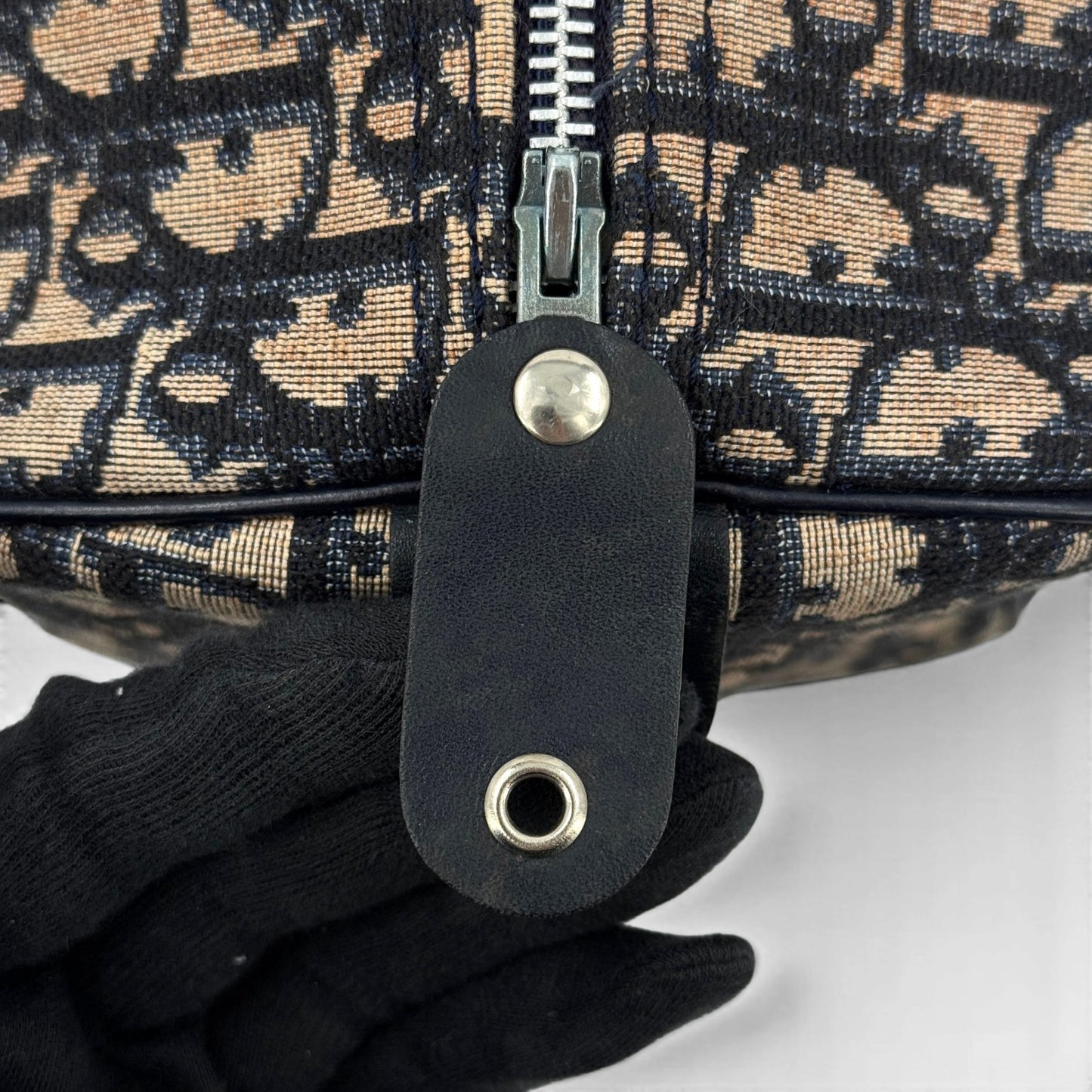 DIOR トロッター ジャガード キャンバス ネイビーベージュ ミニボストンバッグ