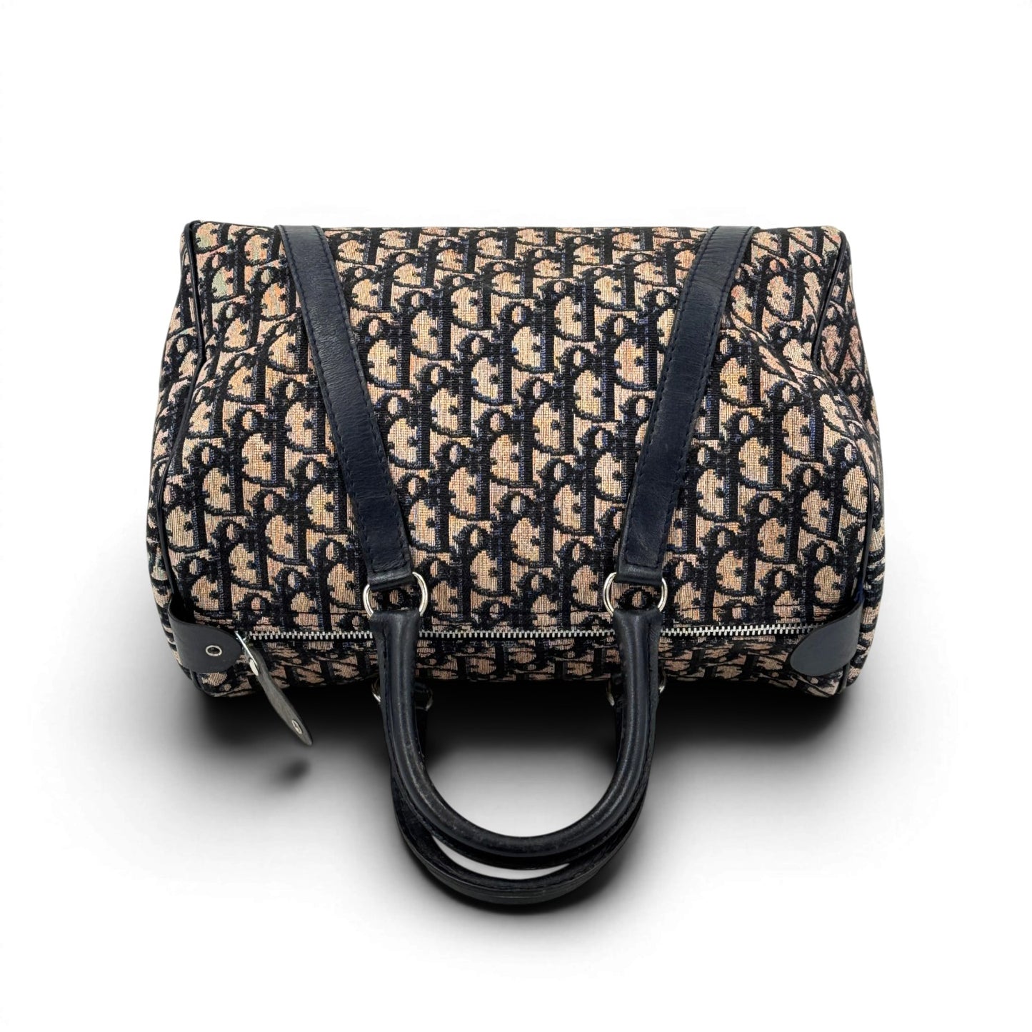 DIOR トロッター ジャガード キャンバス ネイビーベージュ ミニボストンバッグ