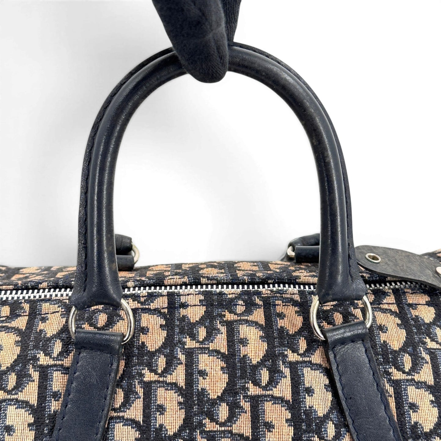 DIOR トロッター ジャガード キャンバス ネイビーベージュ ミニボストンバッグ