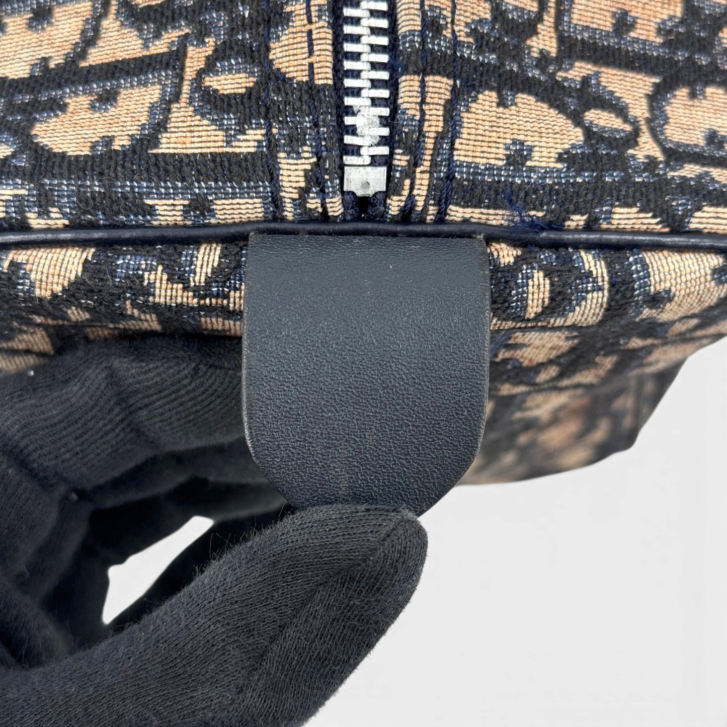 DIOR トロッター ジャガード キャンバス ネイビーベージュ ミニボストンバッグ