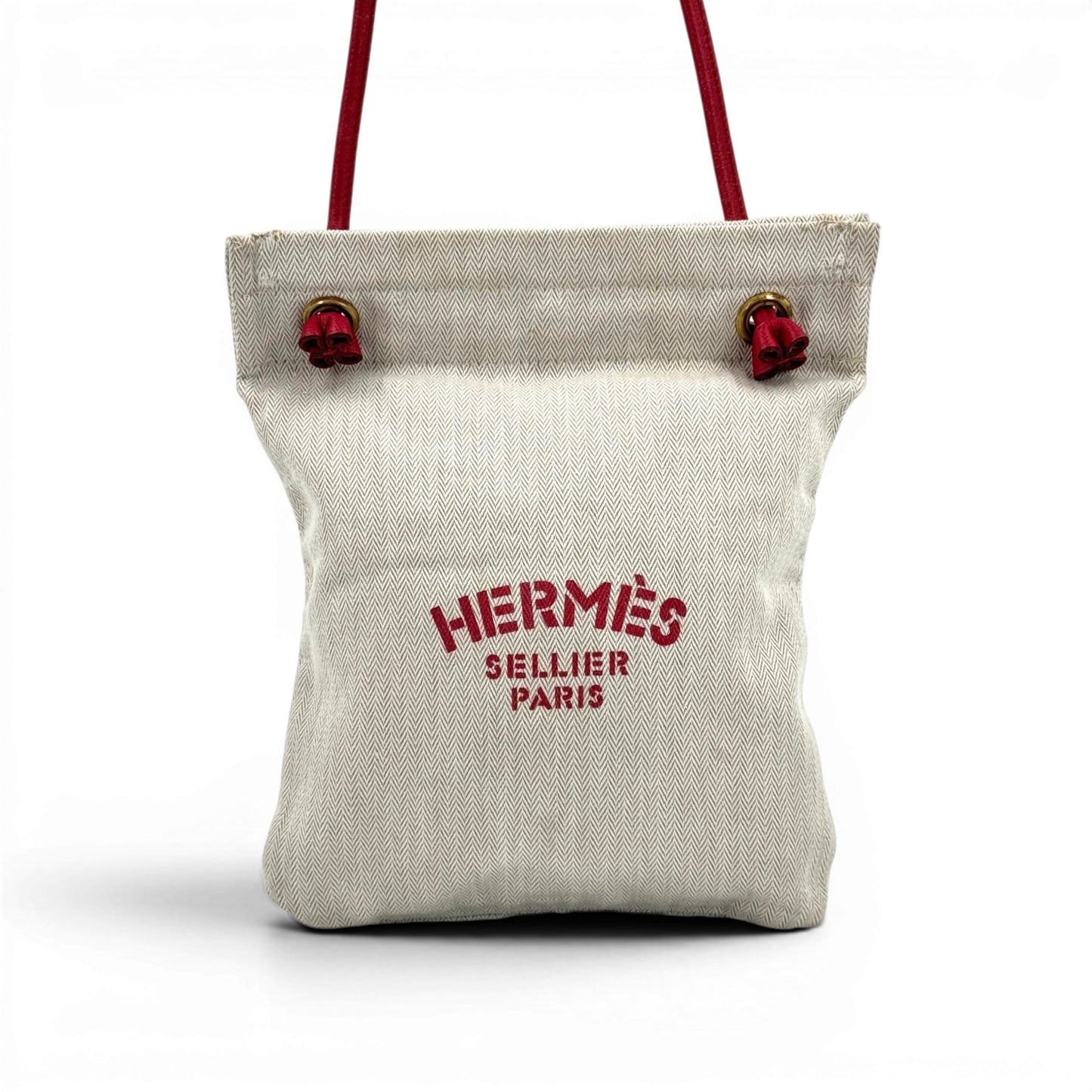 HERMES アリーヌPM セリエ トワル シェブロン キャンバス 巾着 トートバッグ レッド ヴィンテージ