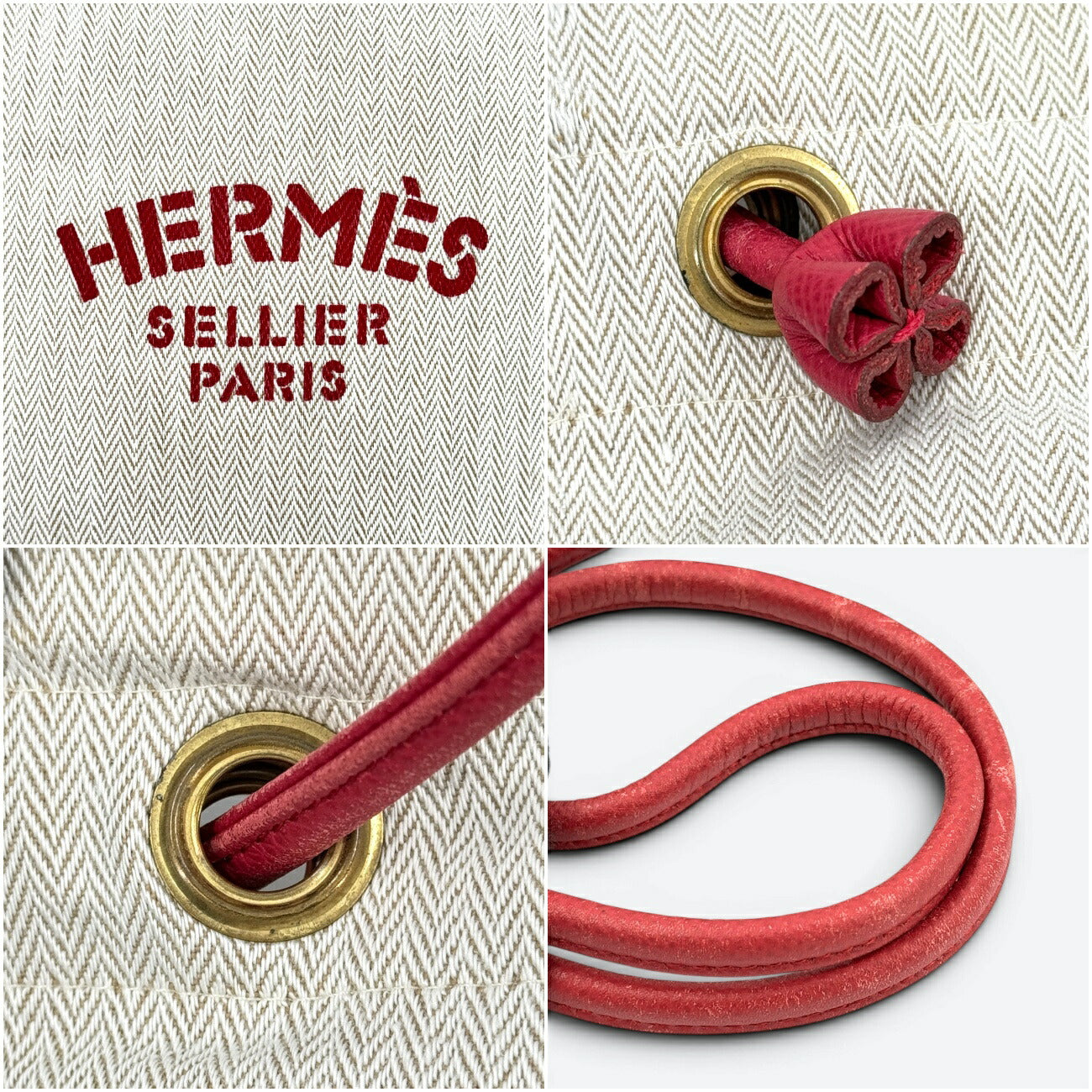 HERMES アリーヌPM セリエ トワル シェブロン キャンバス 巾着 トートバッグ レッド ヴィンテージ