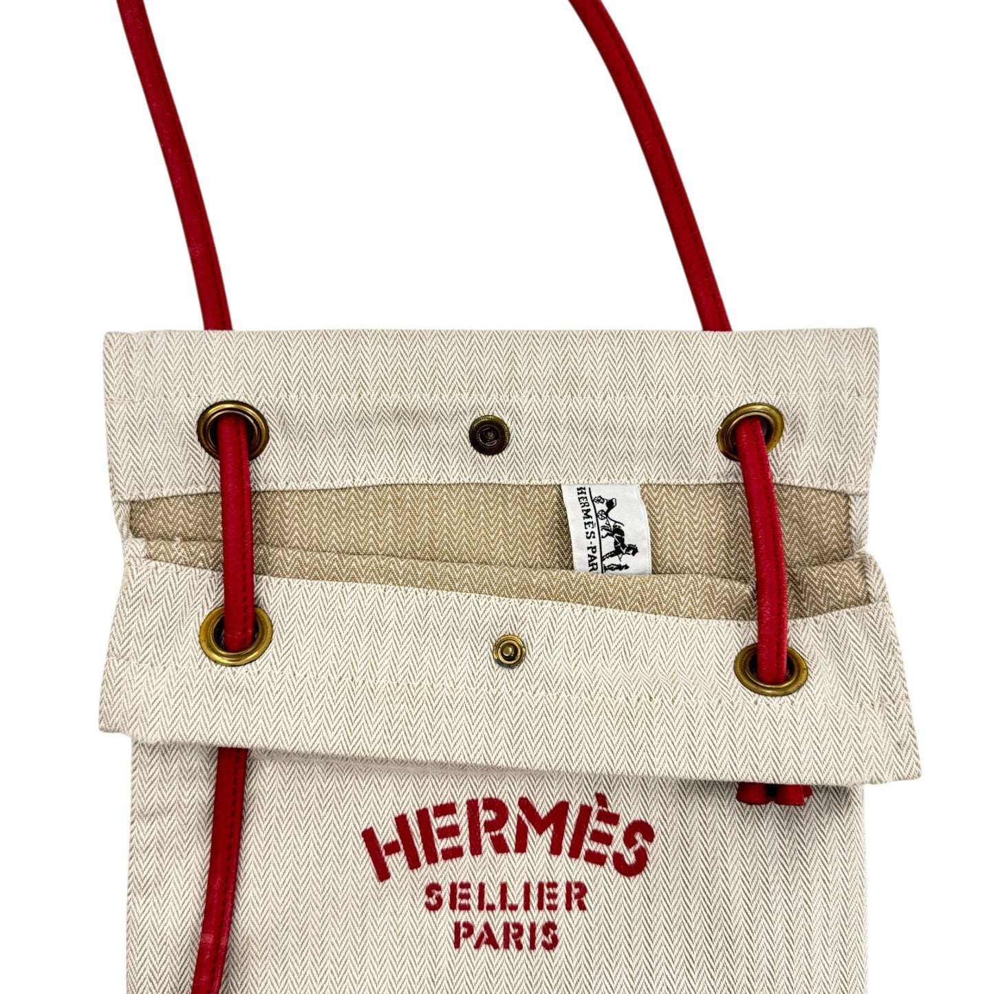 HERMES アリーヌPM セリエ トワル シェブロン キャンバス 巾着 トートバッグ レッド ヴィンテージ