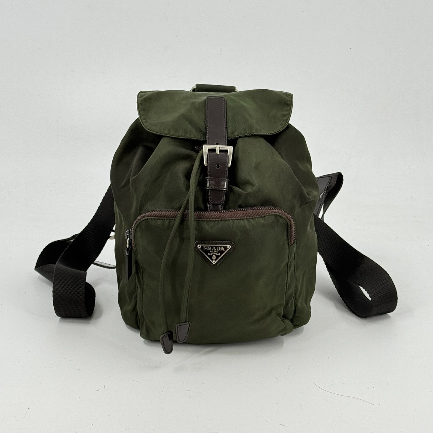 PRADA テスートナイロン ミニリュック カーキグリーン B5827F トライアングルロゴ