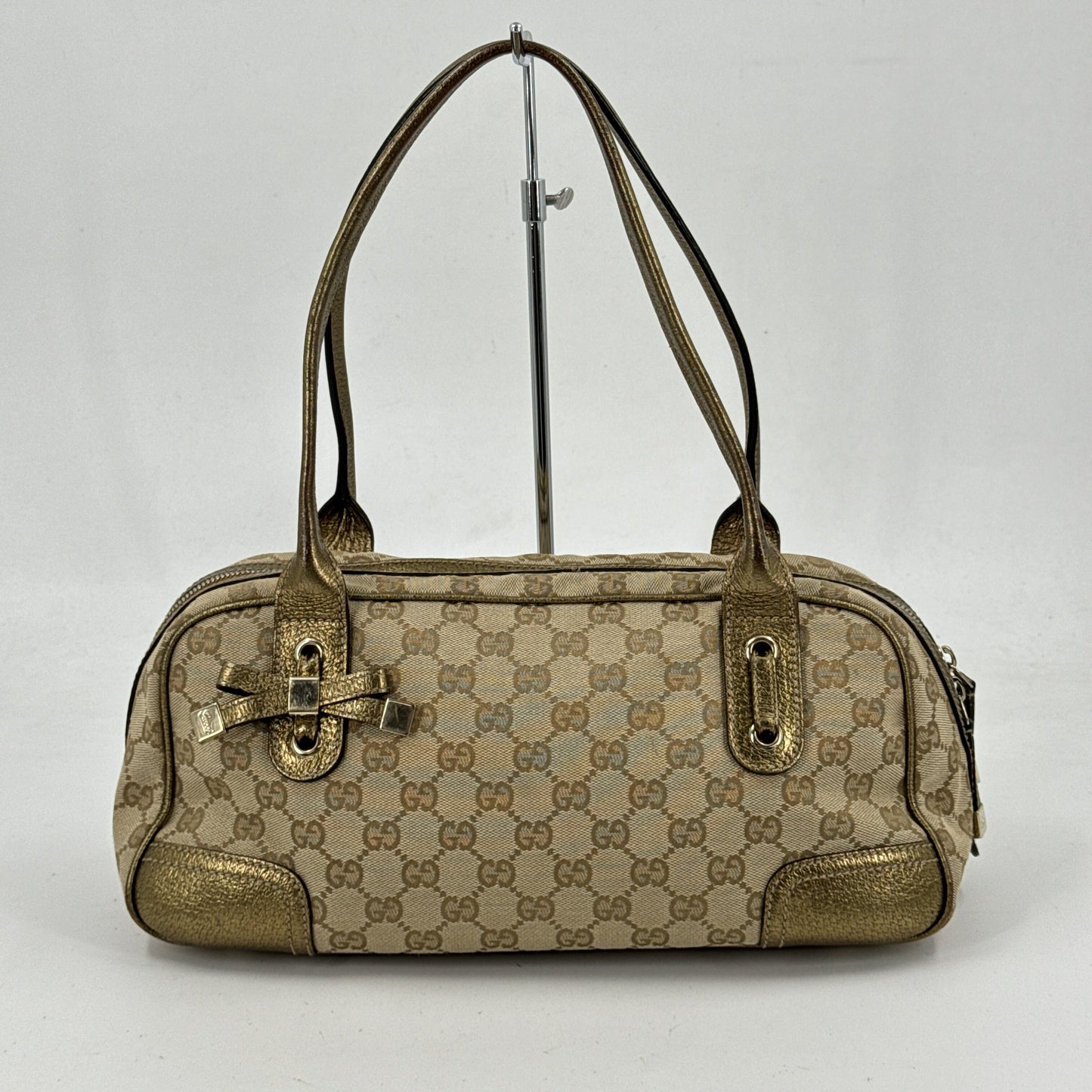GUCCI GGキャンバス ベージュ×ゴールド ショルダーバッグ